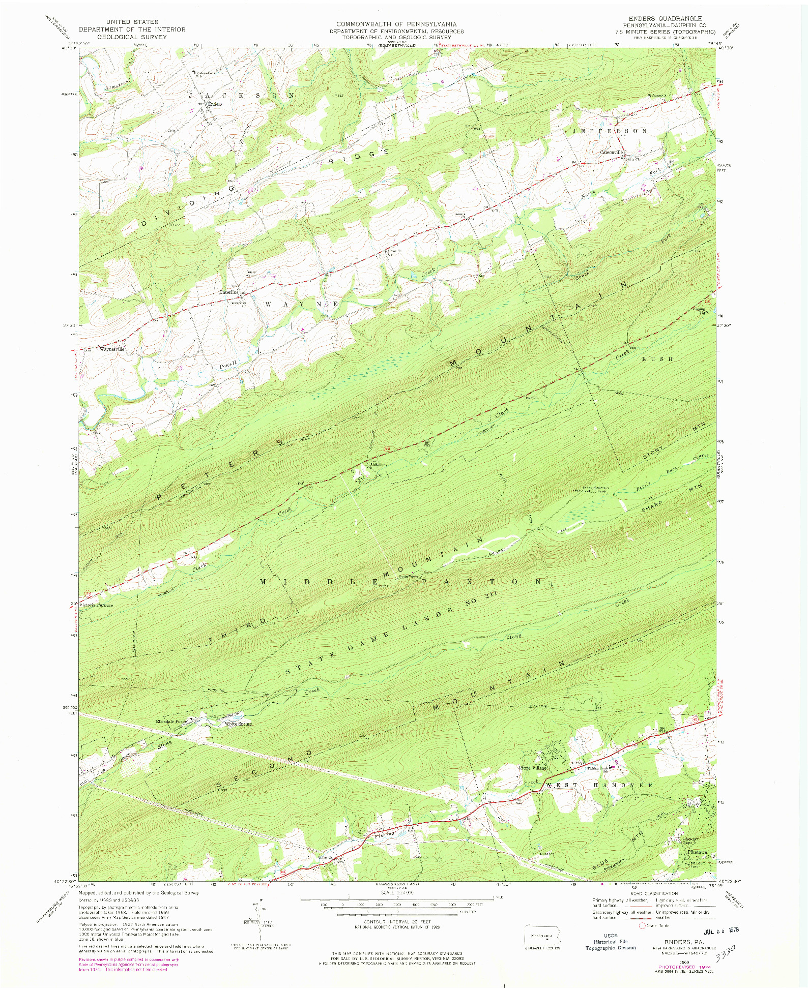 USGS 1:24000-SCALE QUADRANGLE FOR ENDERS, PA 1969