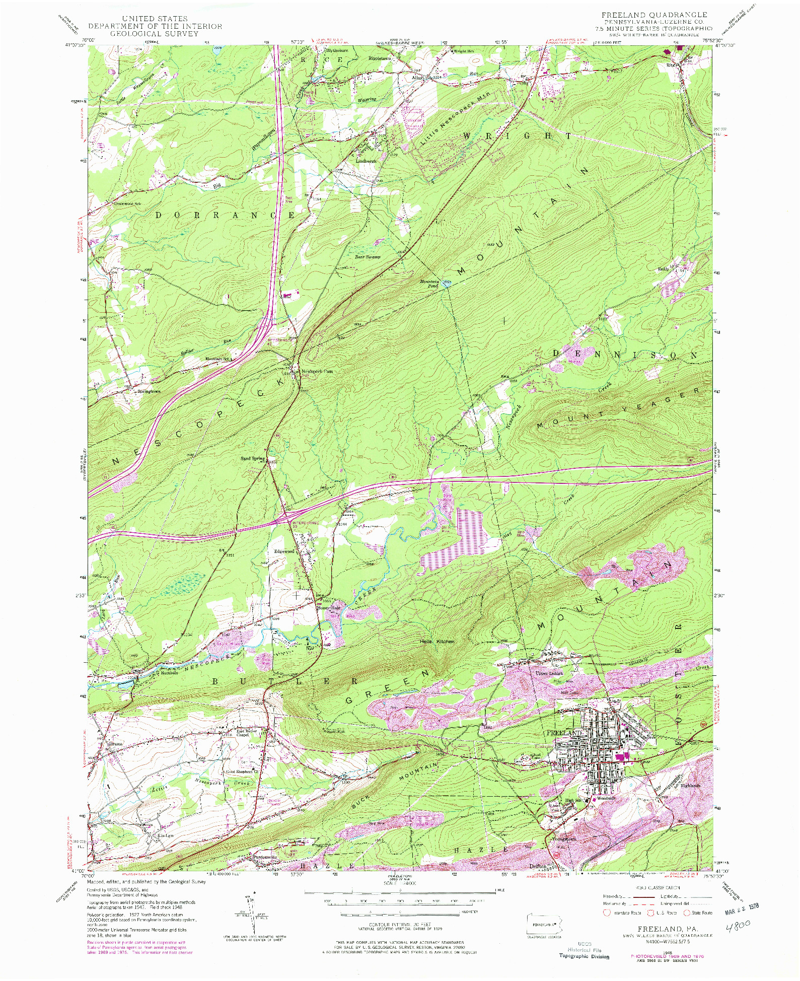 USGS 1:24000-SCALE QUADRANGLE FOR FREELAND, PA 1948