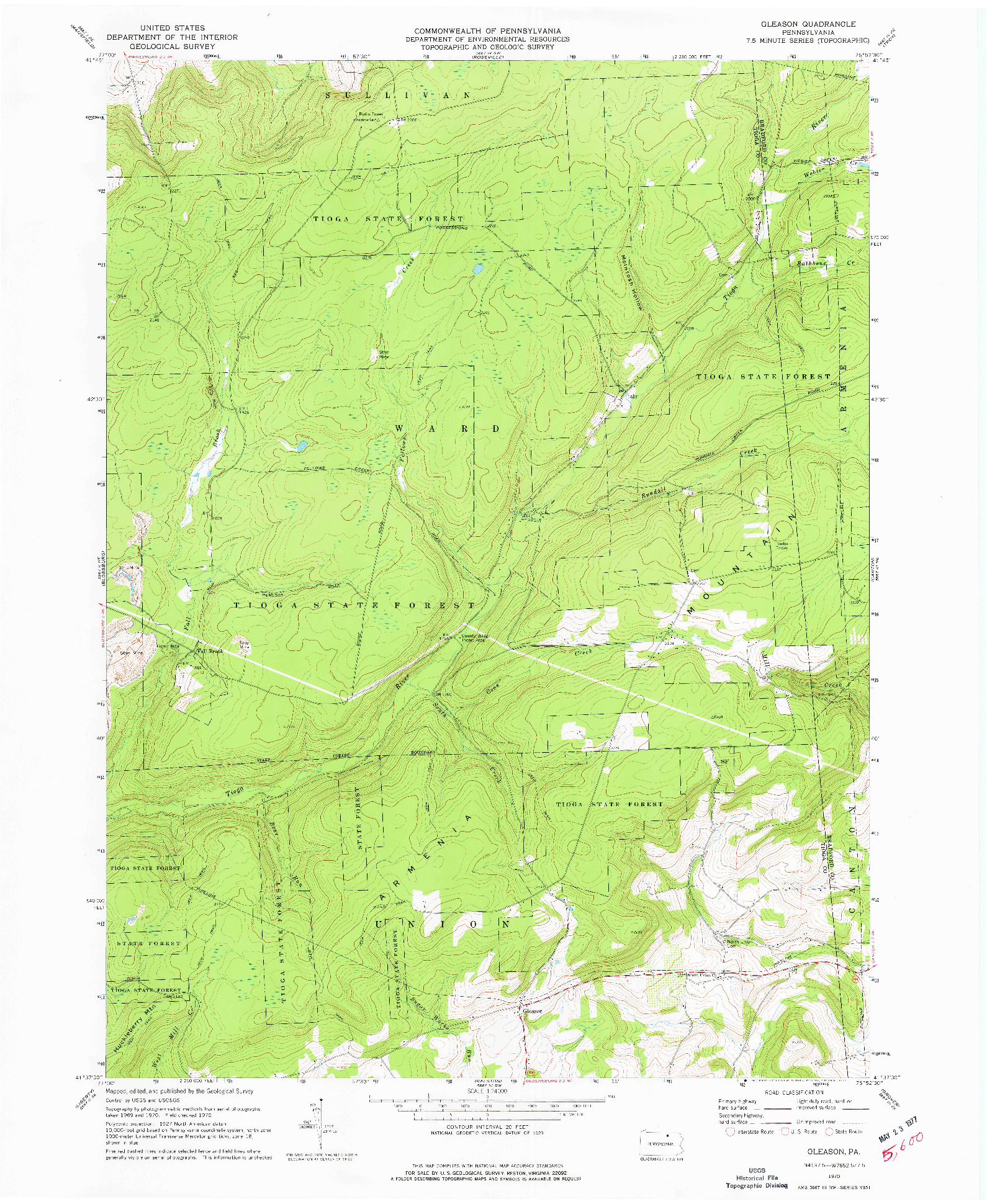 USGS 1:24000-SCALE QUADRANGLE FOR GLEASON, PA 1970