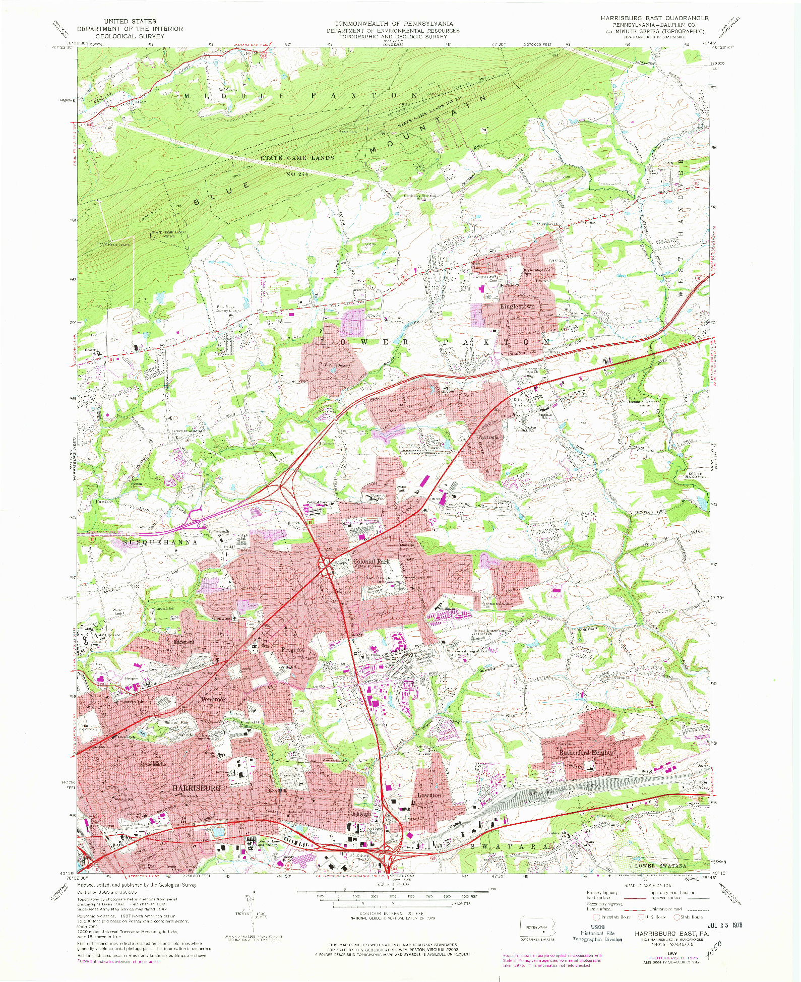 USGS 1:24000-SCALE QUADRANGLE FOR HARRISBURG EAST, PA 1969