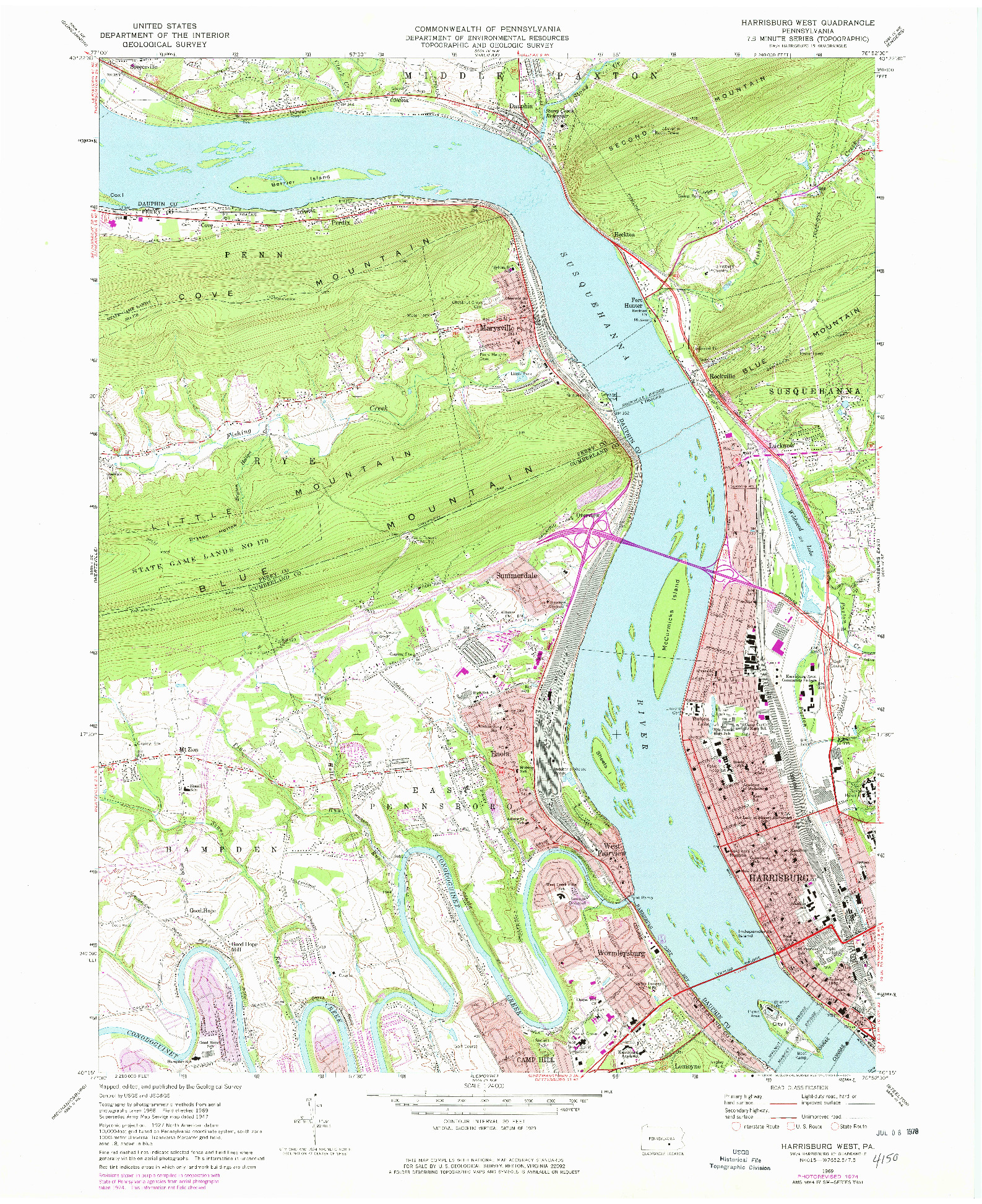 USGS 1:24000-SCALE QUADRANGLE FOR HARRISBURG WEST, PA 1969