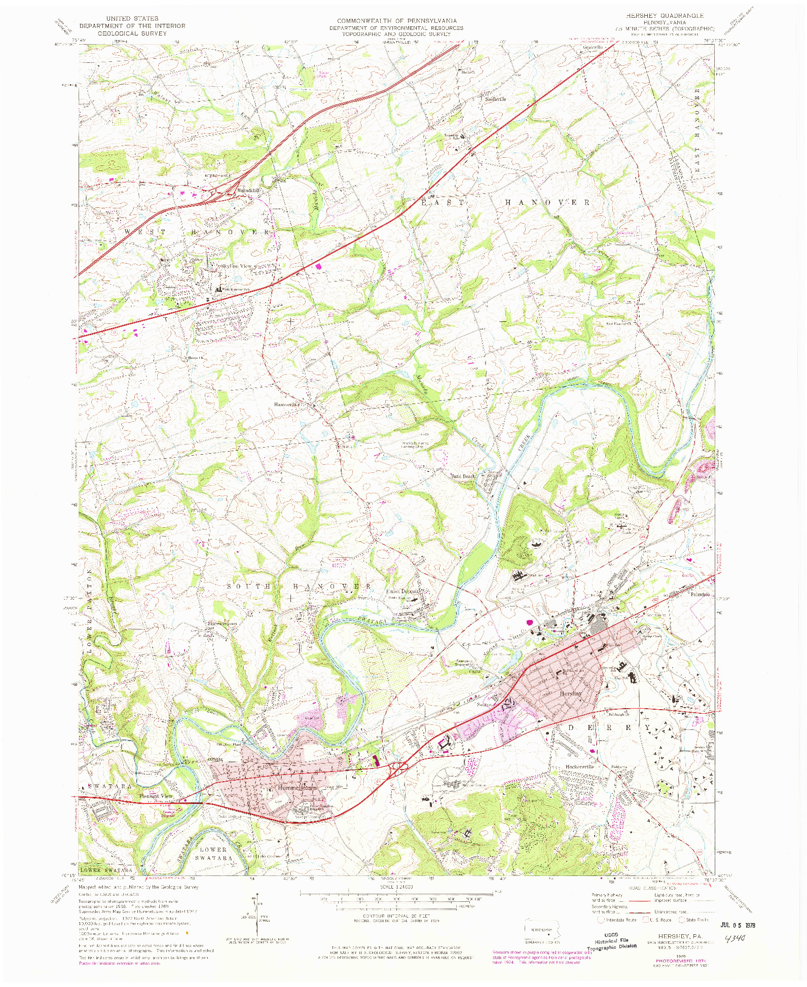 USGS 1:24000-SCALE QUADRANGLE FOR HERSHEY, PA 1969