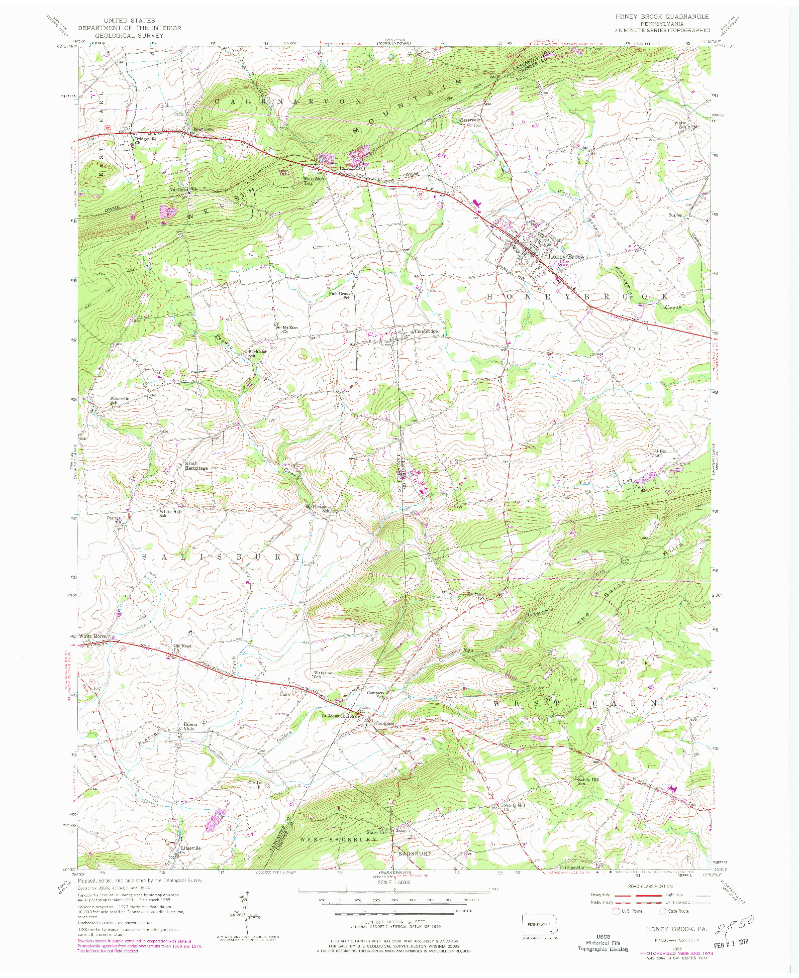 USGS 1:24000-SCALE QUADRANGLE FOR HONEY BROOK, PA 1955