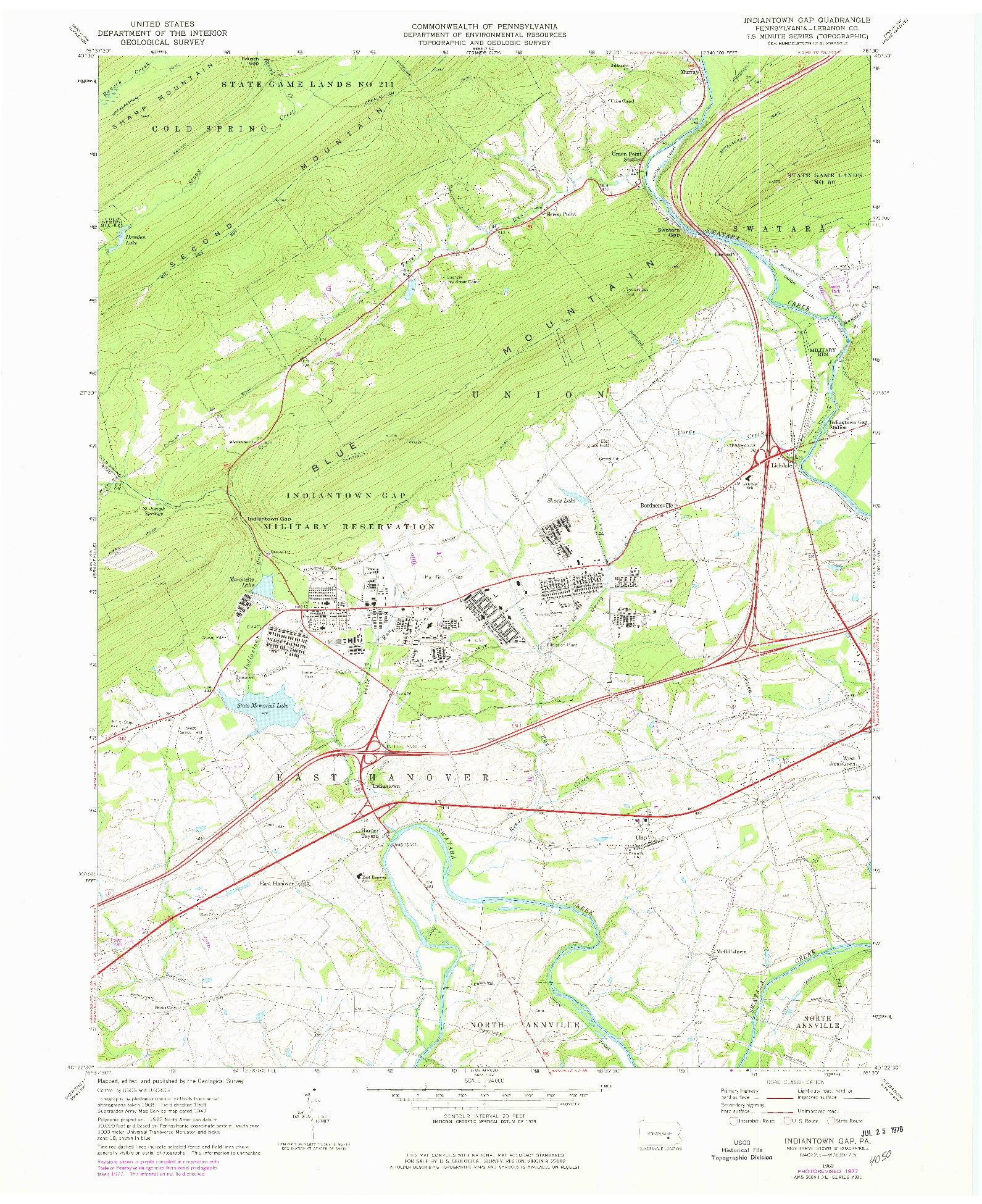 USGS 1:24000-SCALE QUADRANGLE FOR INDIANTOWN GAP, PA 1969