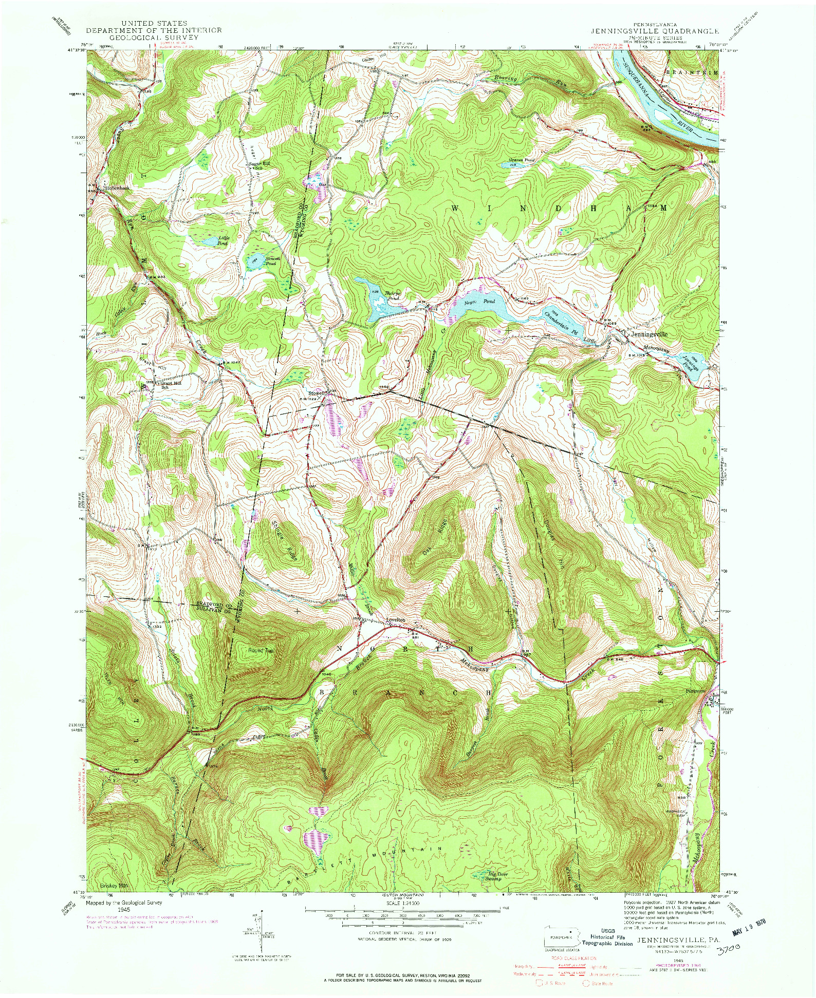 USGS 1:24000-SCALE QUADRANGLE FOR JENNINGSVILLE, PA 1945