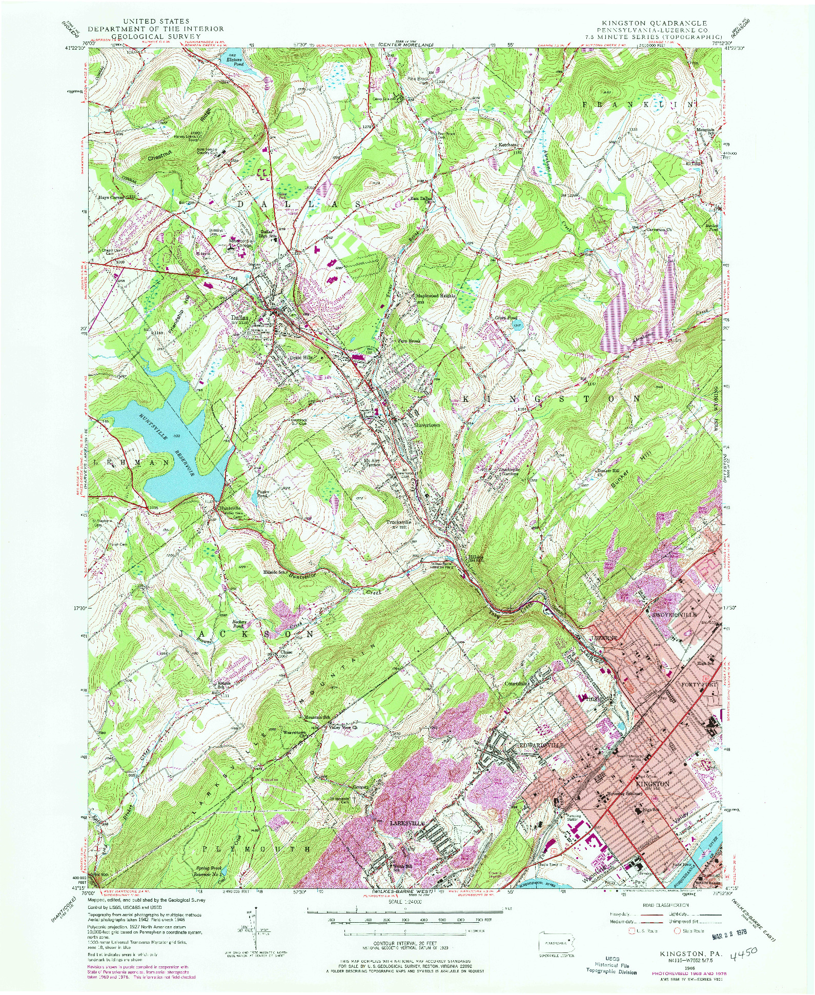 USGS 1:24000-SCALE QUADRANGLE FOR KINGSTON, PA 1946