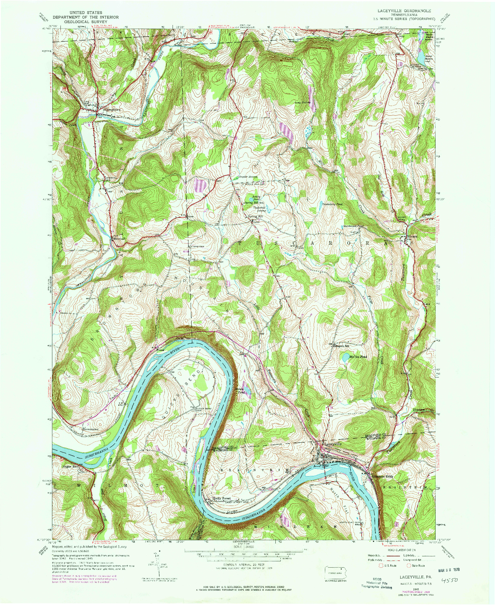 USGS 1:24000-SCALE QUADRANGLE FOR LACEYVILLE, PA 1945