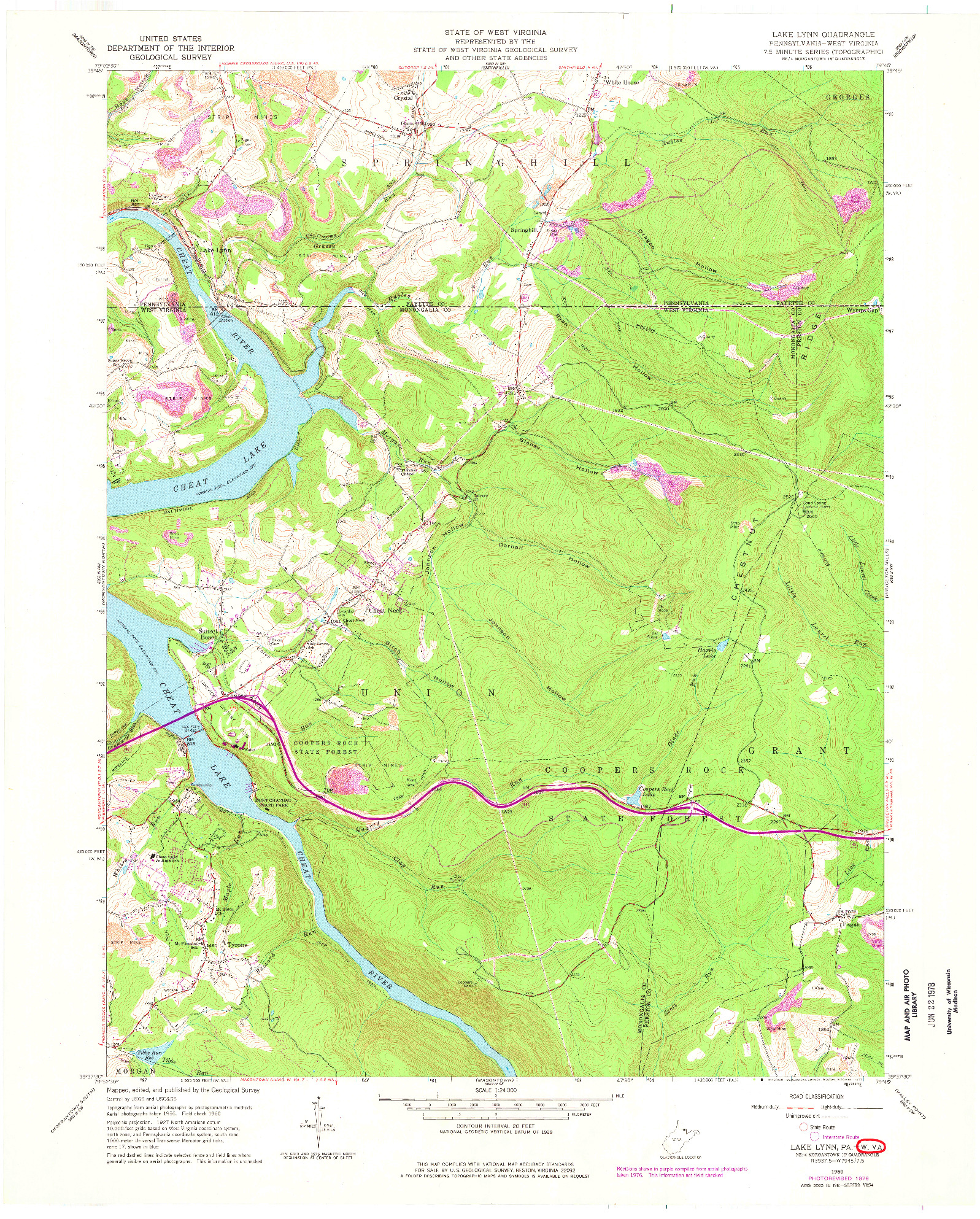 USGS 1:24000-SCALE QUADRANGLE FOR LAKE LYNN, PA 1960