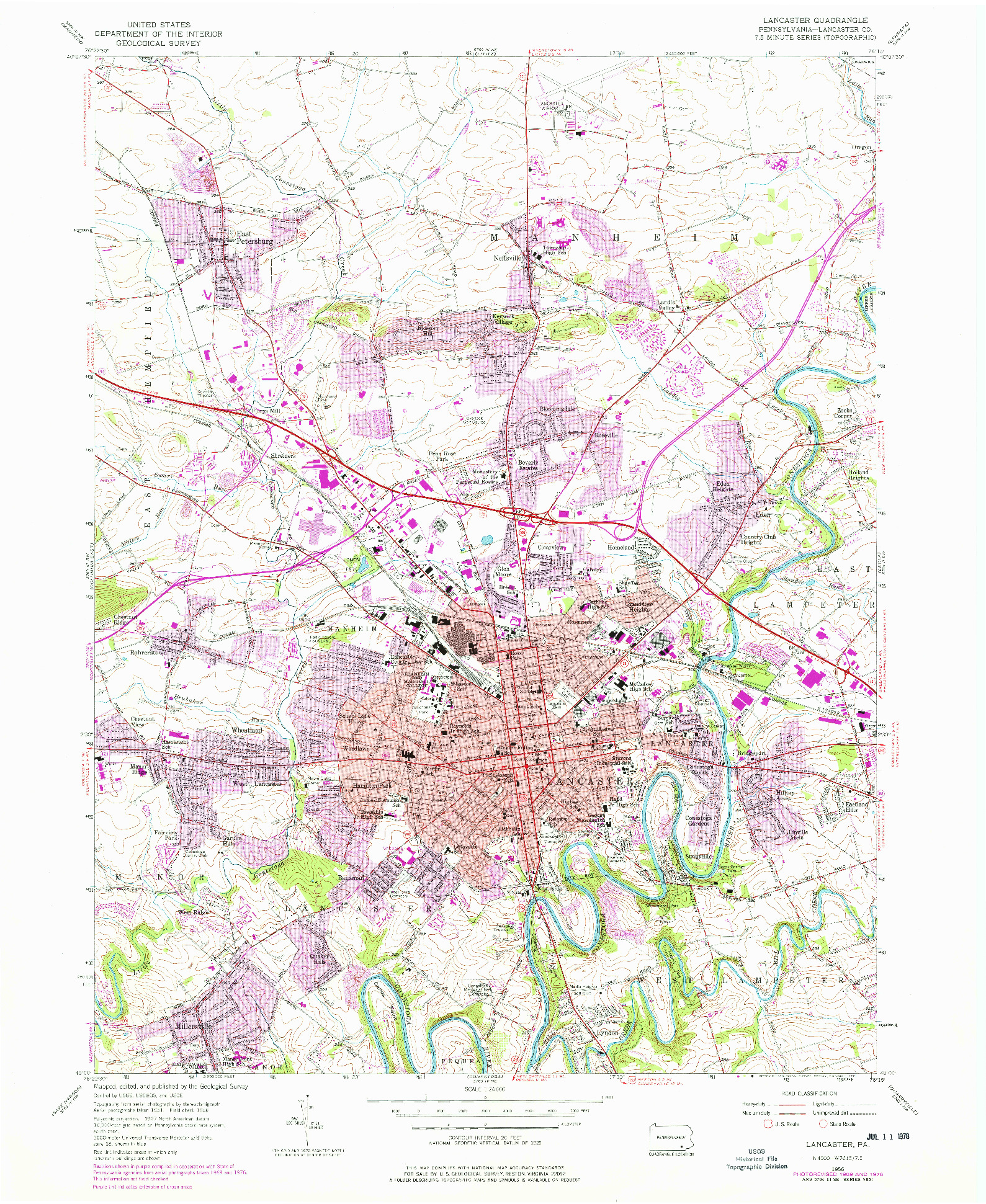 USGS 1:24000-SCALE QUADRANGLE FOR LANCASTER, PA 1956