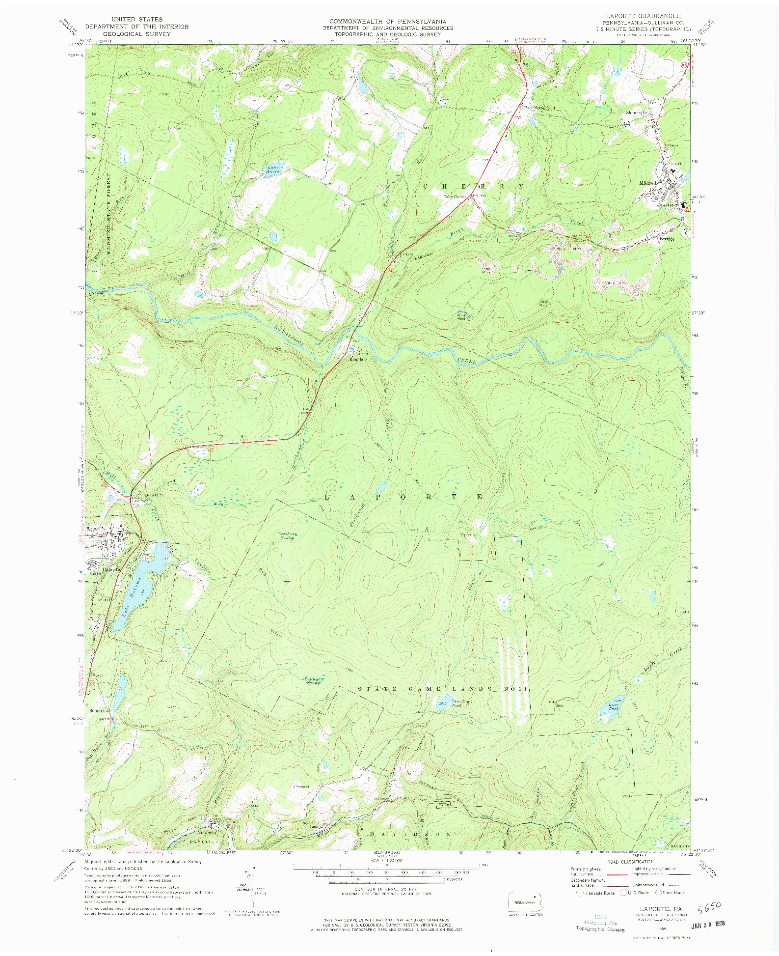 USGS 1:24000-SCALE QUADRANGLE FOR LAPORTE, PA 1969