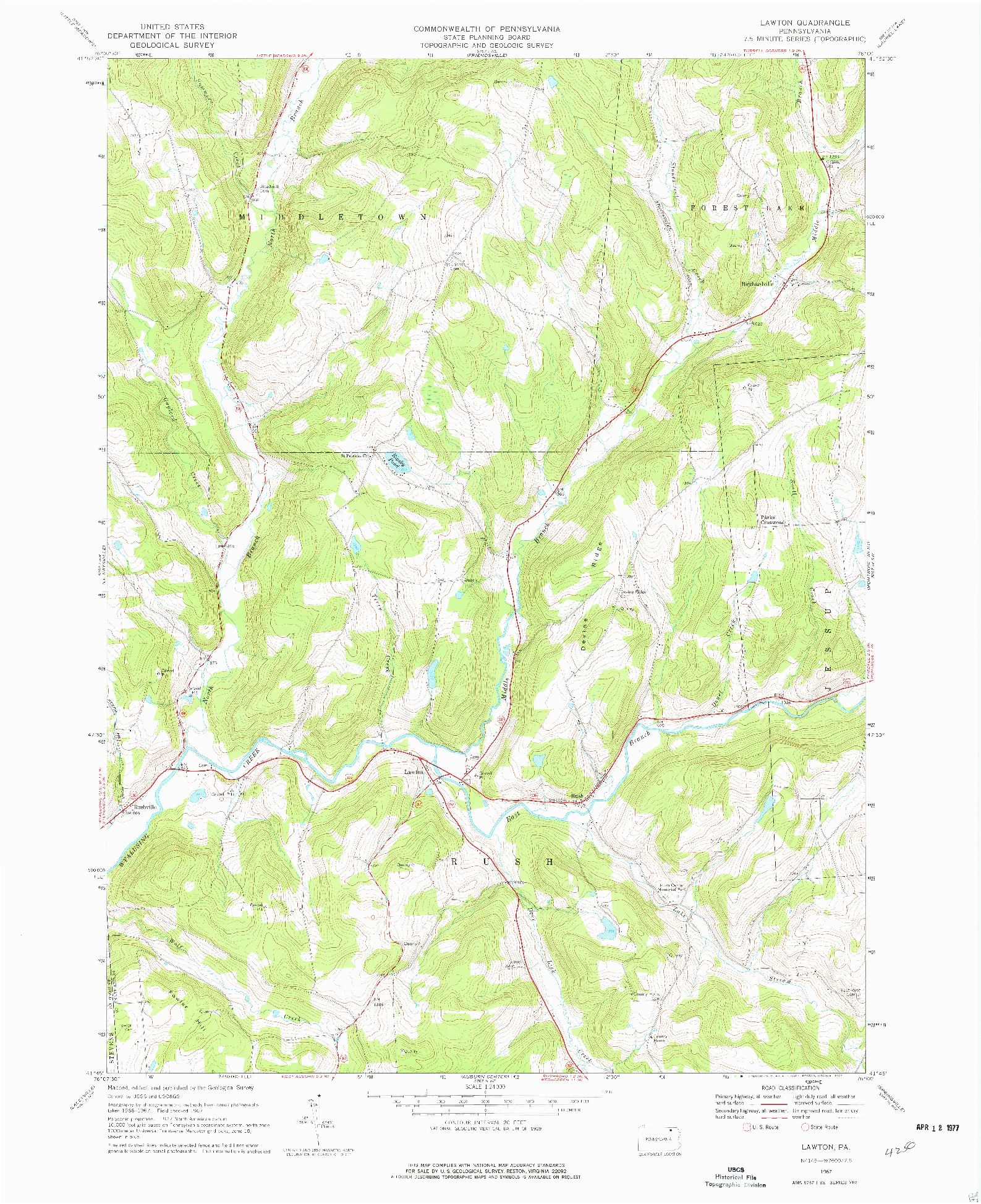 USGS 1:24000-SCALE QUADRANGLE FOR LAWTON, PA 1967