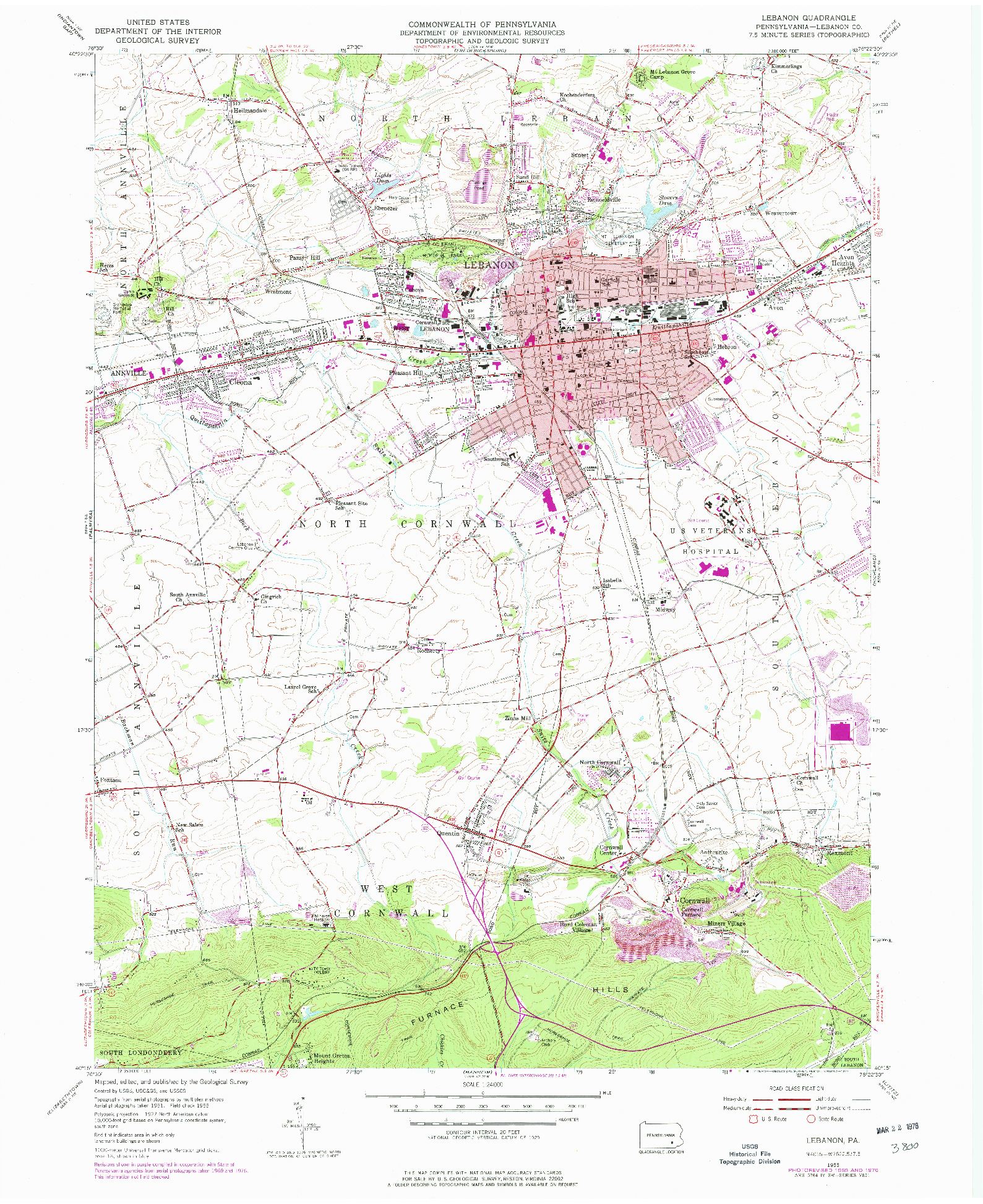 USGS 1:24000-SCALE QUADRANGLE FOR LEBANON, PA 1955