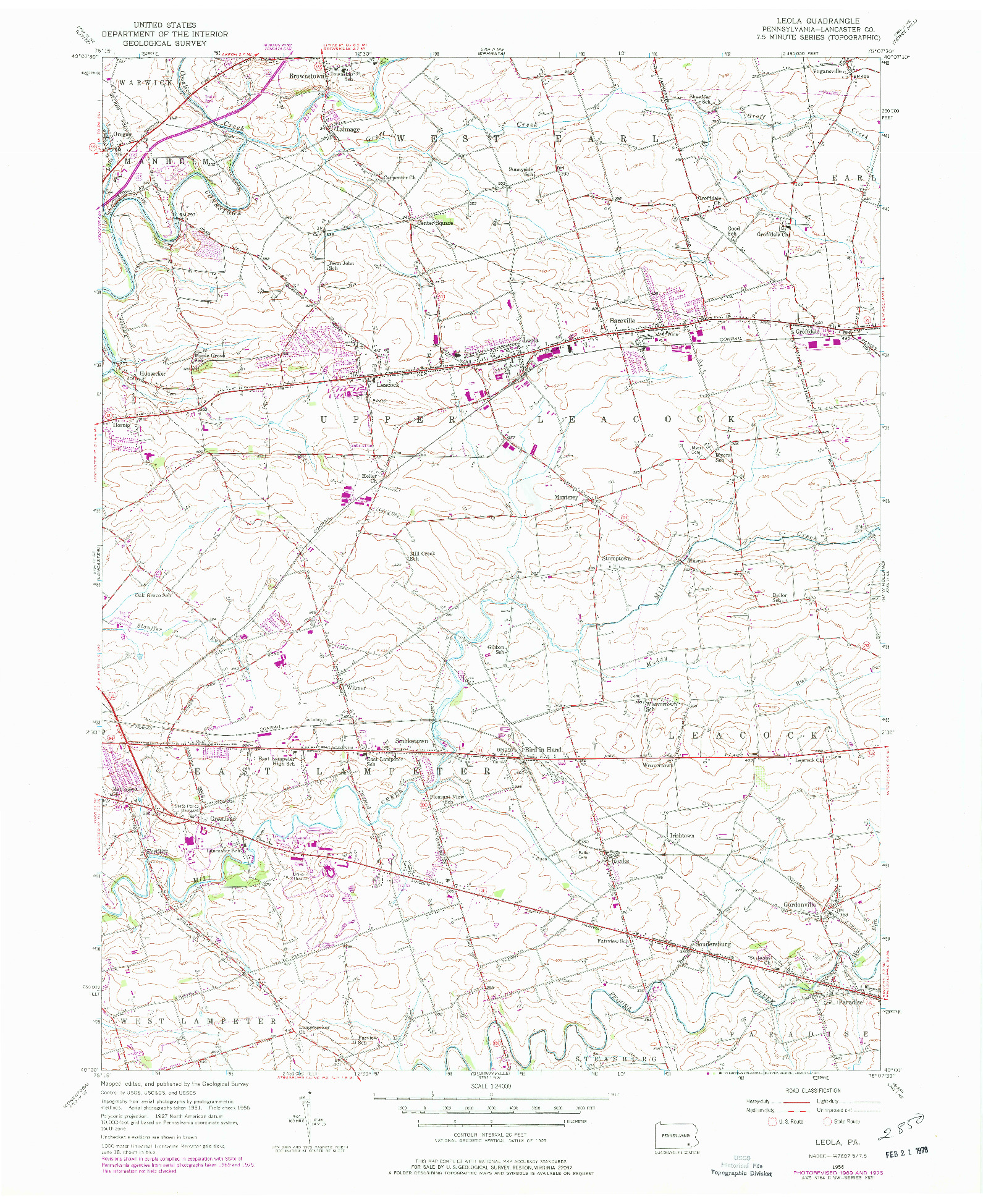 USGS 1:24000-SCALE QUADRANGLE FOR LEOLA, PA 1956