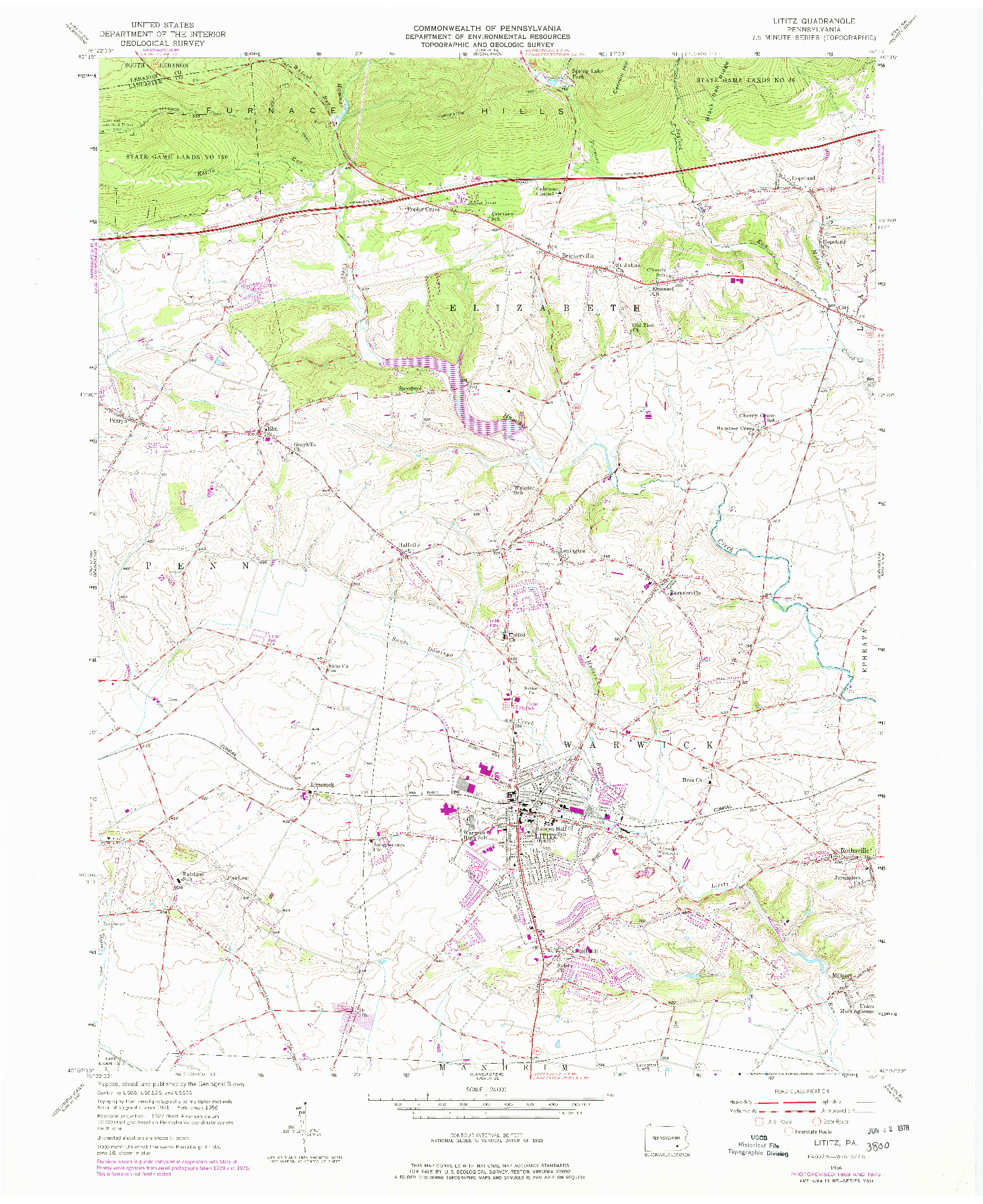 USGS 1:24000-SCALE QUADRANGLE FOR LITITZ, PA 1956