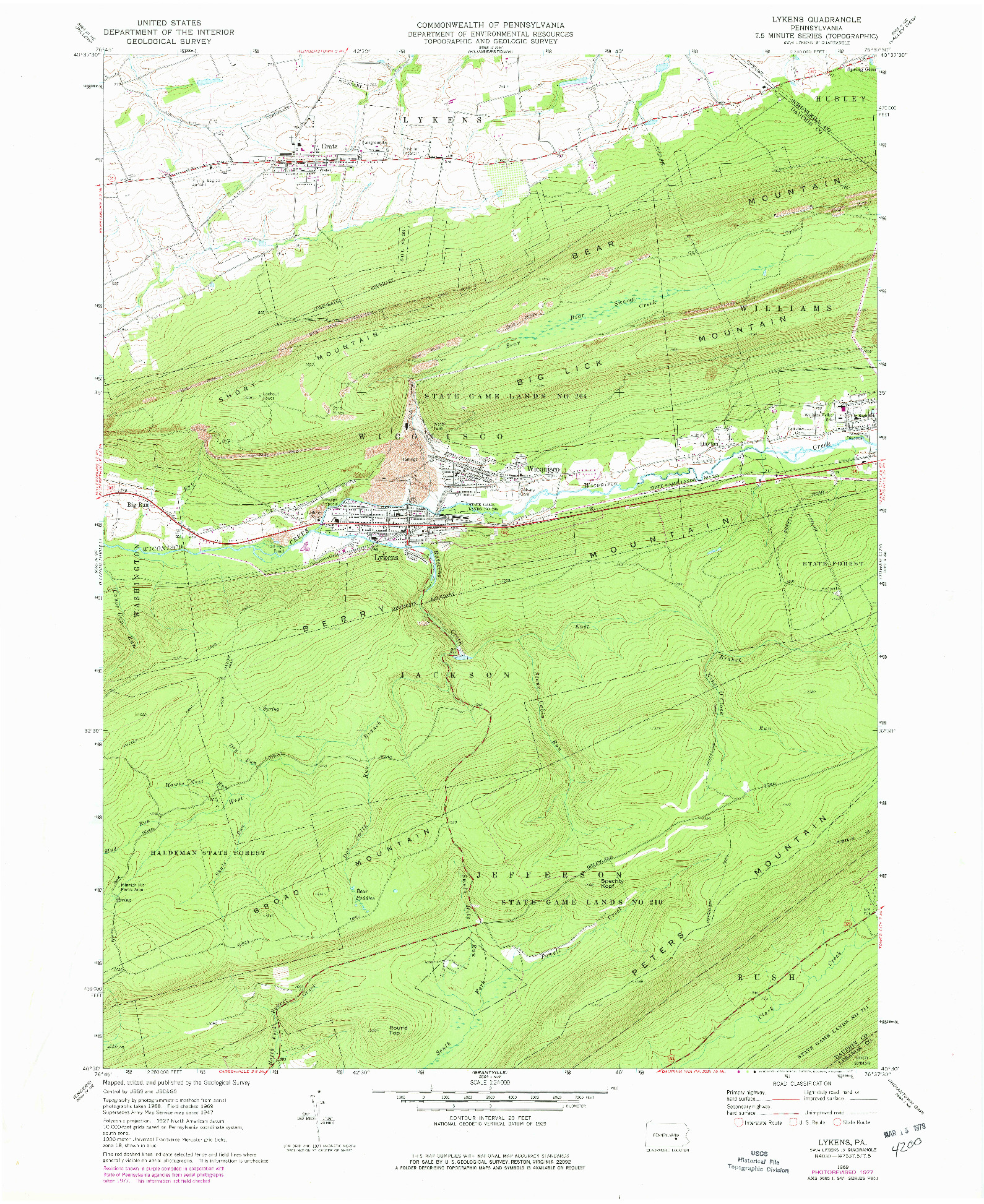 USGS 1:24000-SCALE QUADRANGLE FOR LYKENS, PA 1969