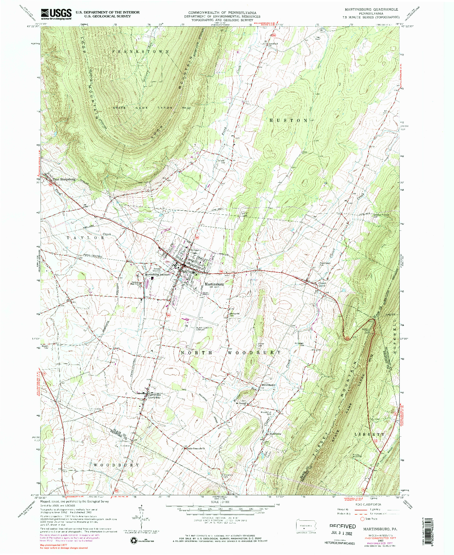 USGS 1:24000-SCALE QUADRANGLE FOR MARTINSBURG, PA 1963