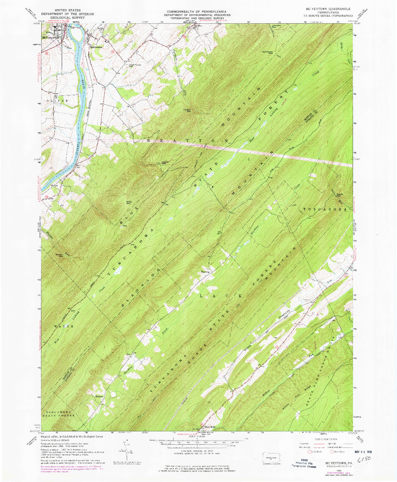 USGS 1:24000-SCALE QUADRANGLE FOR MC VEYTOWN, PA 1961