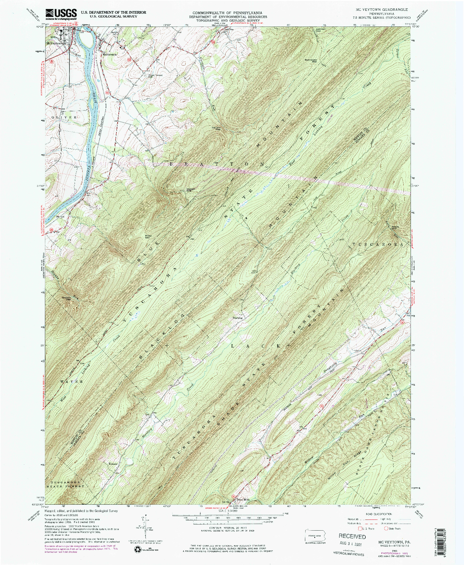 USGS 1:24000-SCALE QUADRANGLE FOR MC VEYTOWN, PA 1961