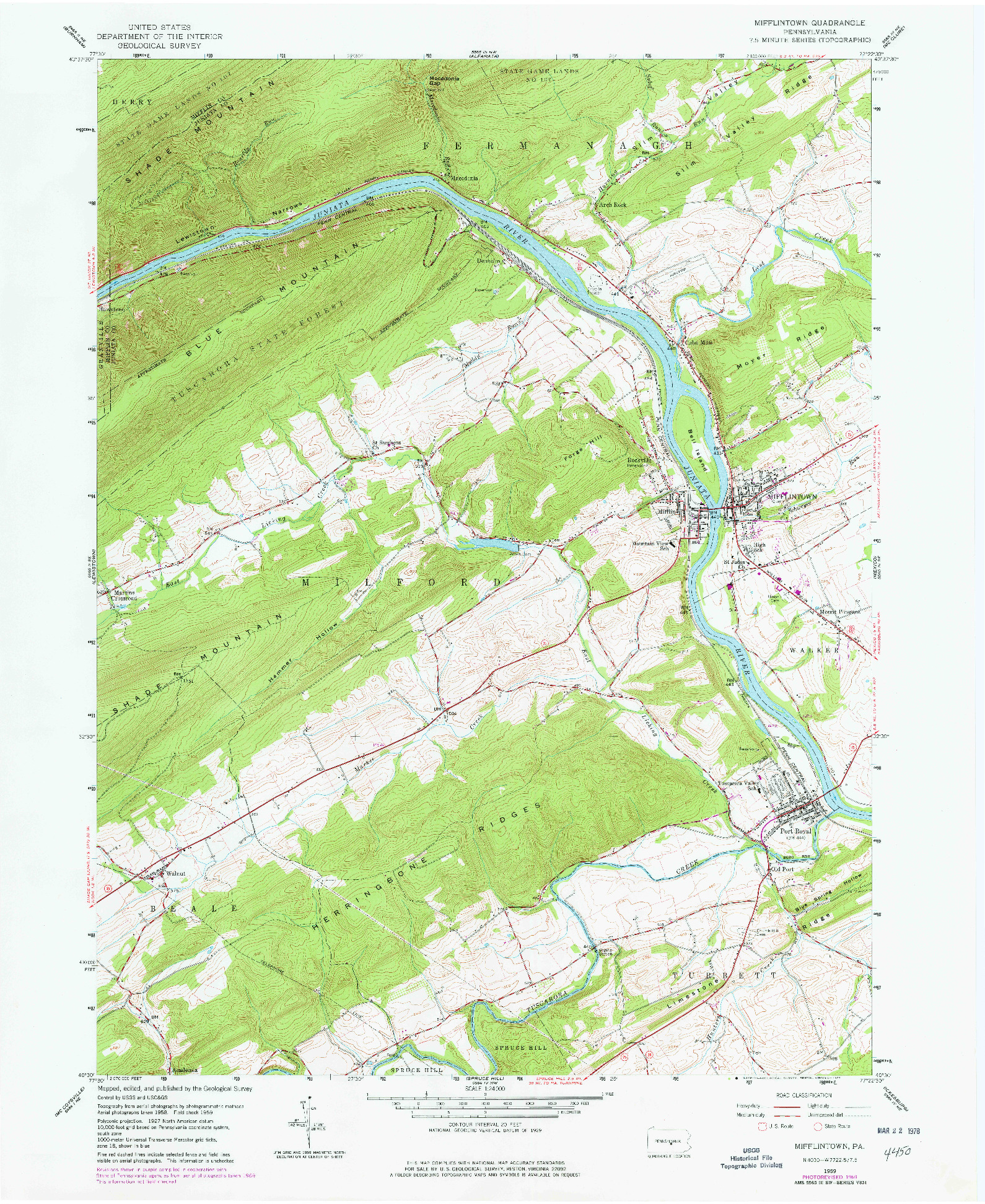 USGS 1:24000-SCALE QUADRANGLE FOR MIFFLINTOWN, PA 1959