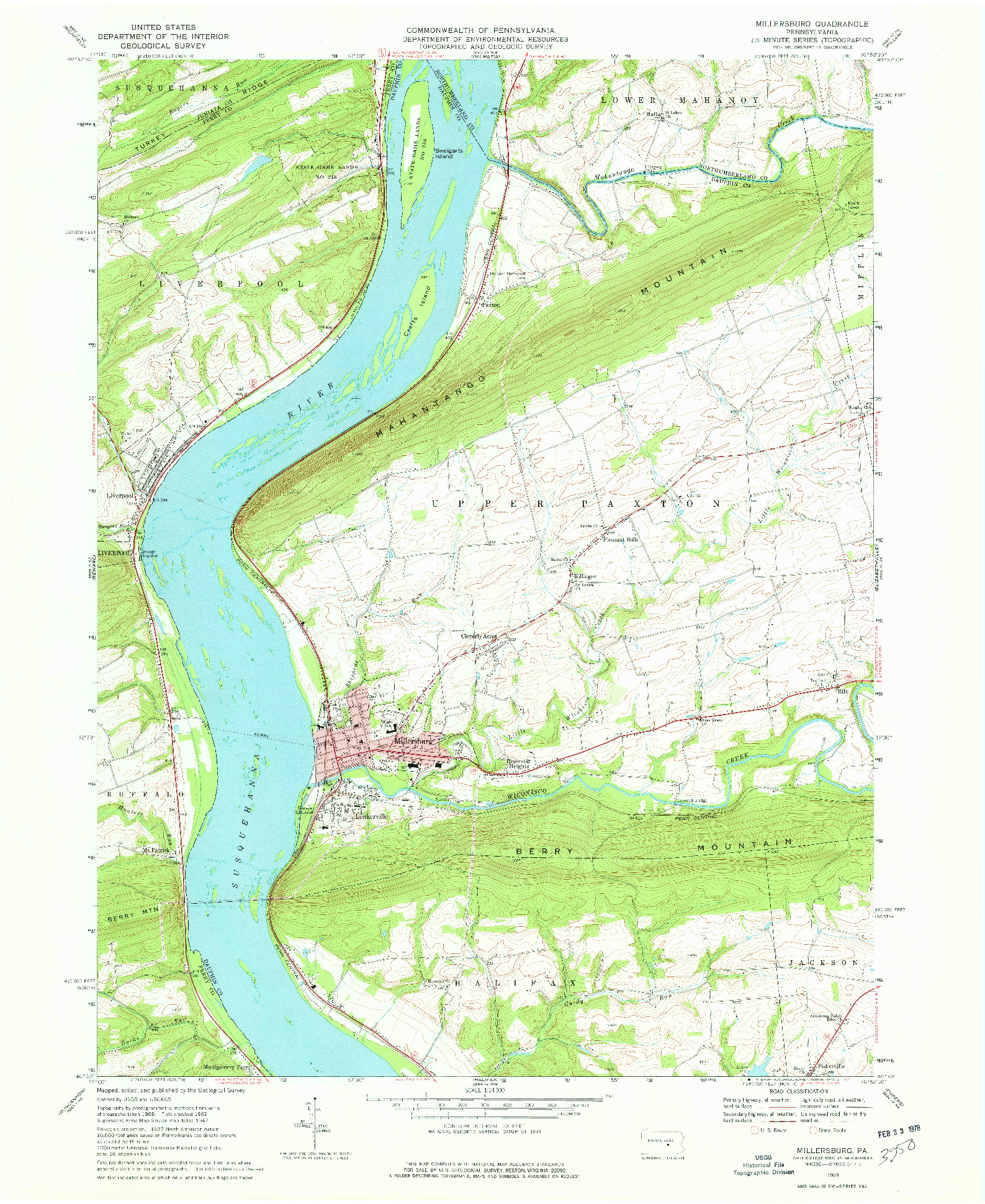 USGS 1:24000-SCALE QUADRANGLE FOR MILLERSBURG, PA 1969