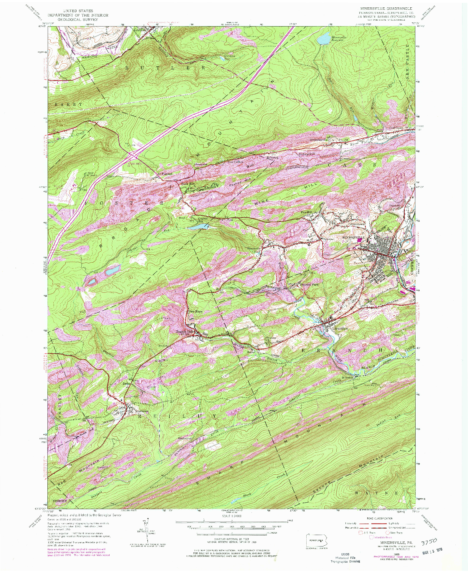 USGS 1:24000-SCALE QUADRANGLE FOR MINERSVILLE, PA 1955