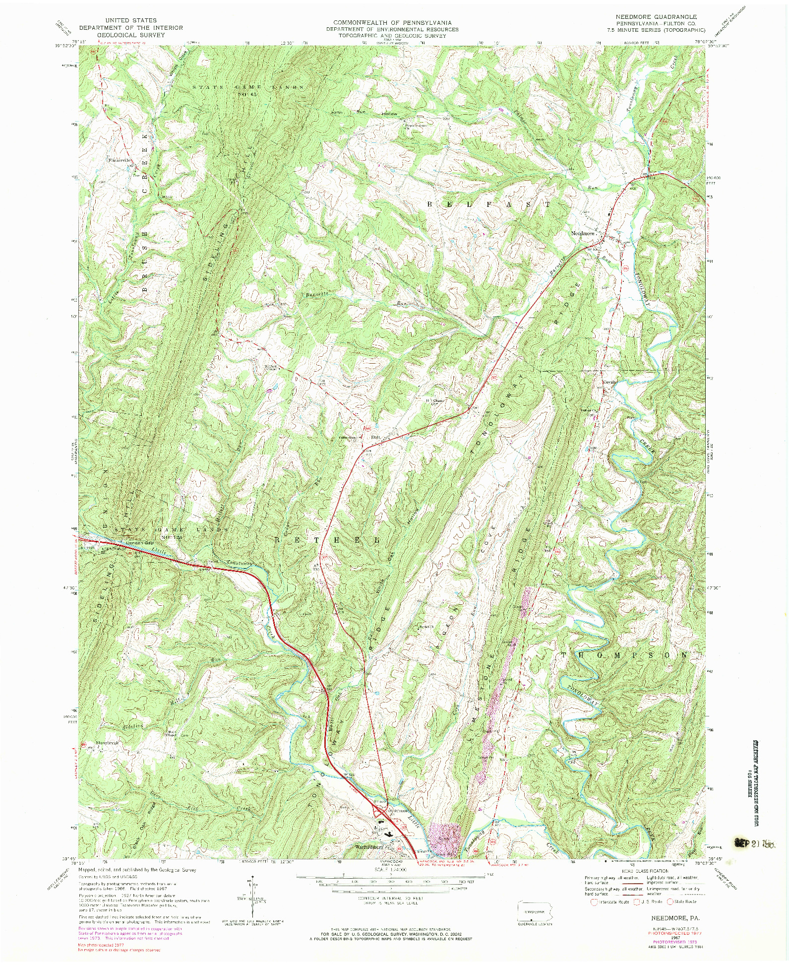 USGS 1:24000-SCALE QUADRANGLE FOR NEEDMORE, PA 1967