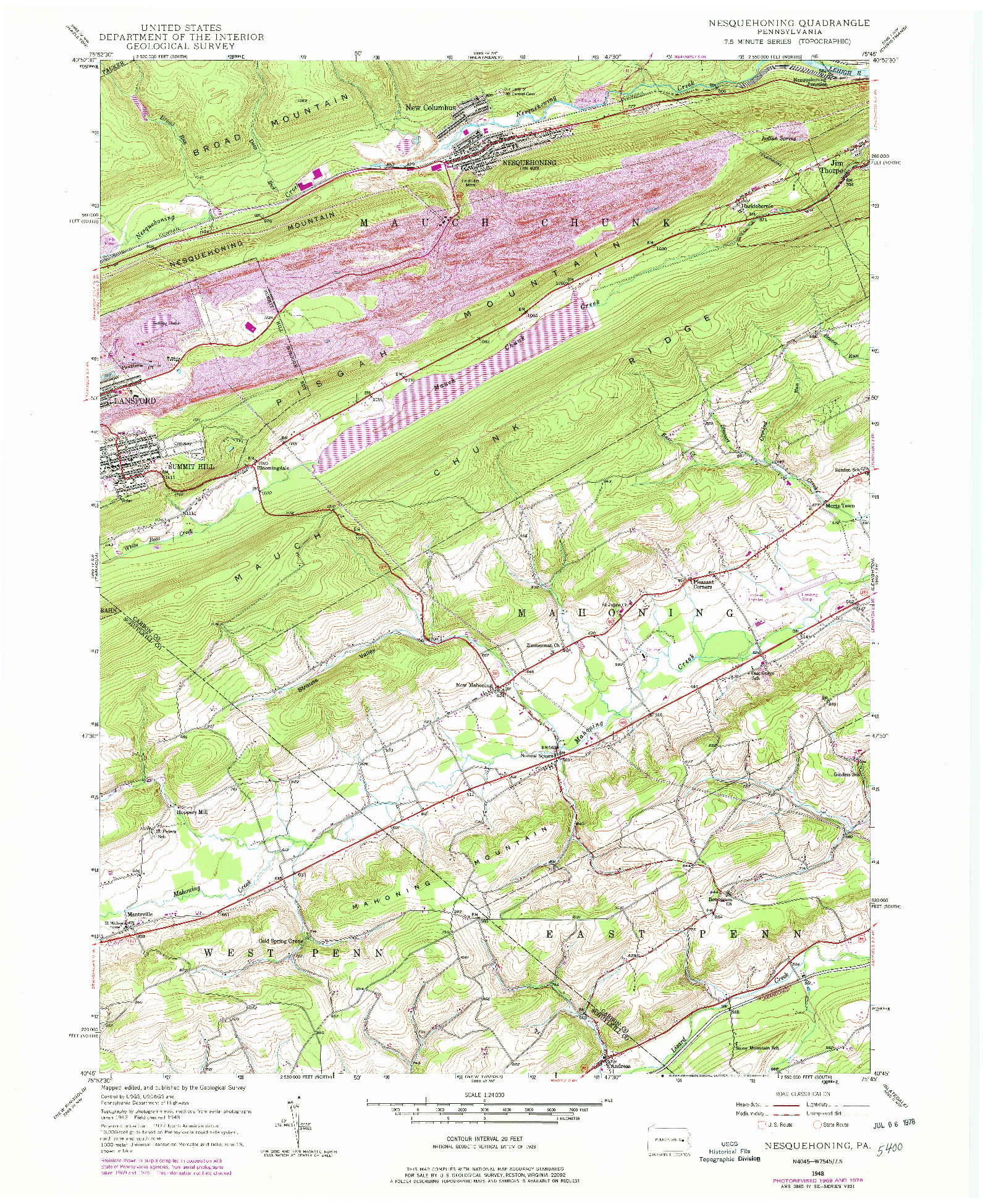 USGS 1:24000-SCALE QUADRANGLE FOR NESQUEHONING, PA 1948