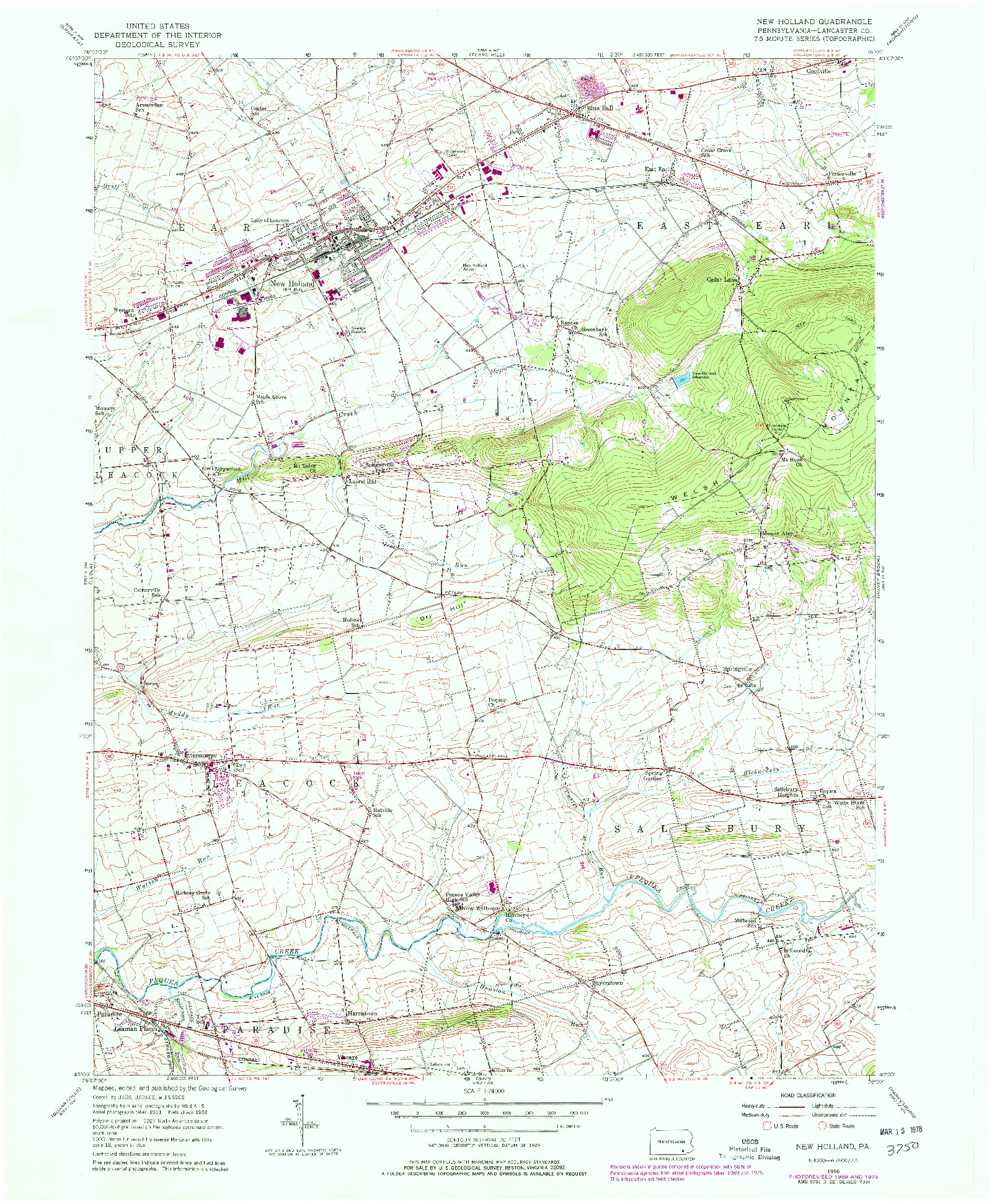 USGS 1:24000-SCALE QUADRANGLE FOR NEW HOLLAND, PA 1956