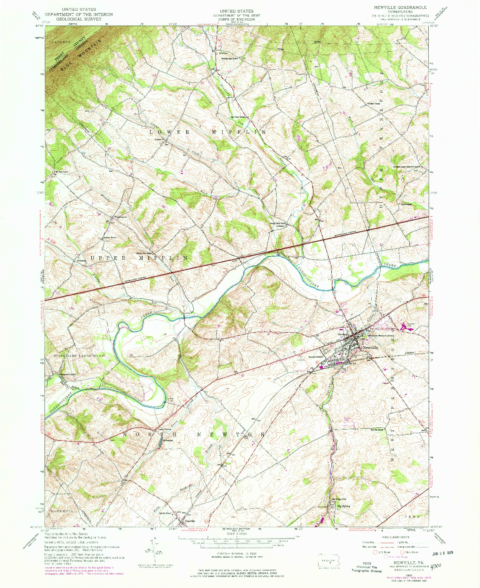 USGS 1:24000-SCALE QUADRANGLE FOR NEWVILLE, PA 1952