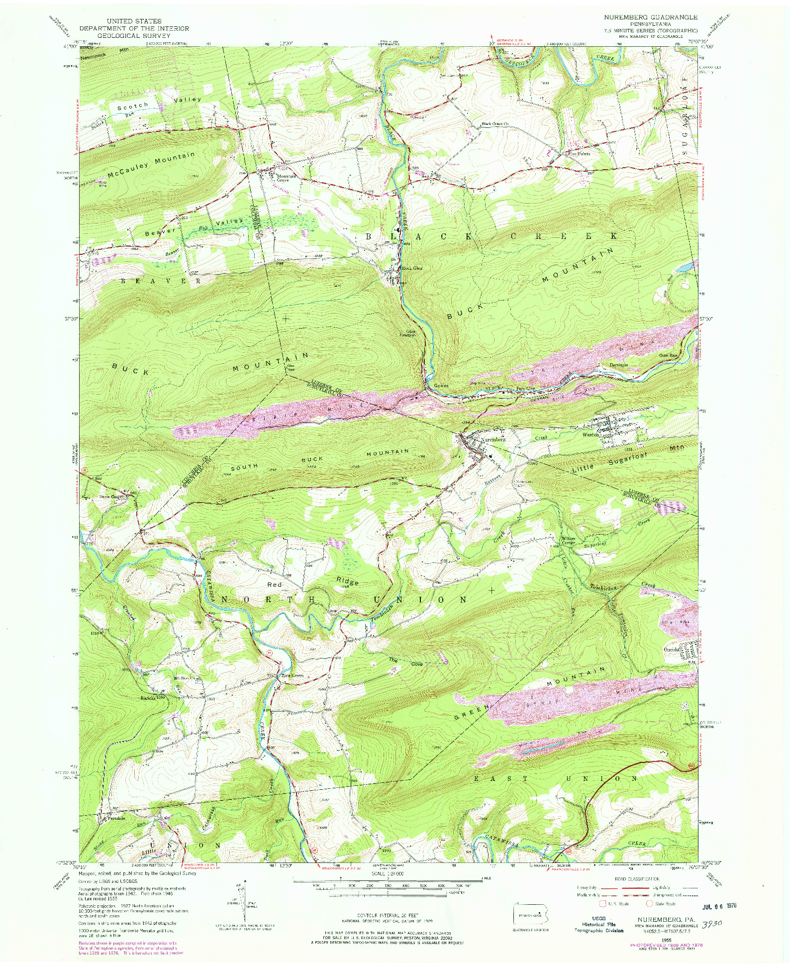 USGS 1:24000-SCALE QUADRANGLE FOR NUREMBERG, PA 1955