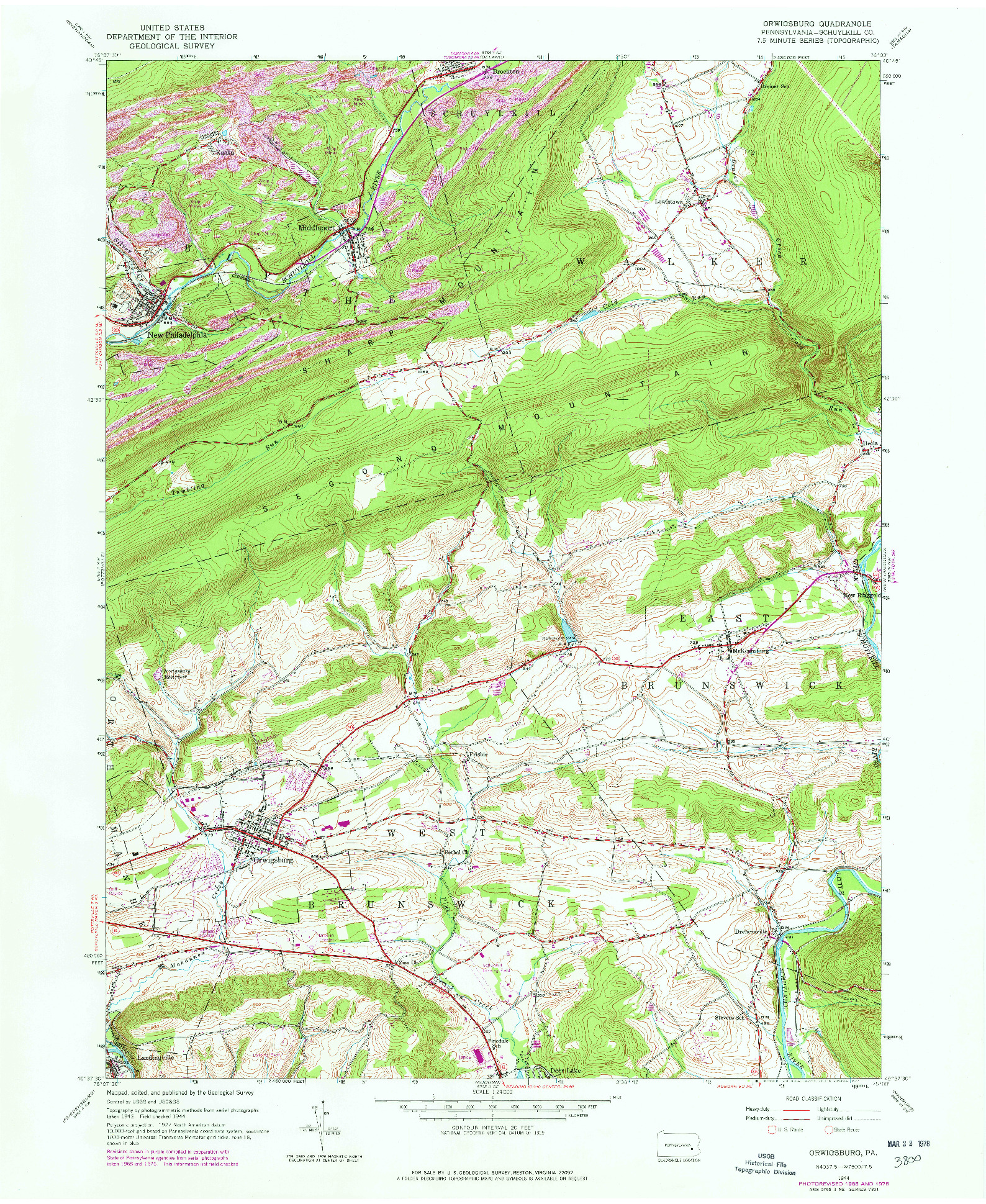 USGS 1:24000-SCALE QUADRANGLE FOR ORWIGSBURG, PA 1944