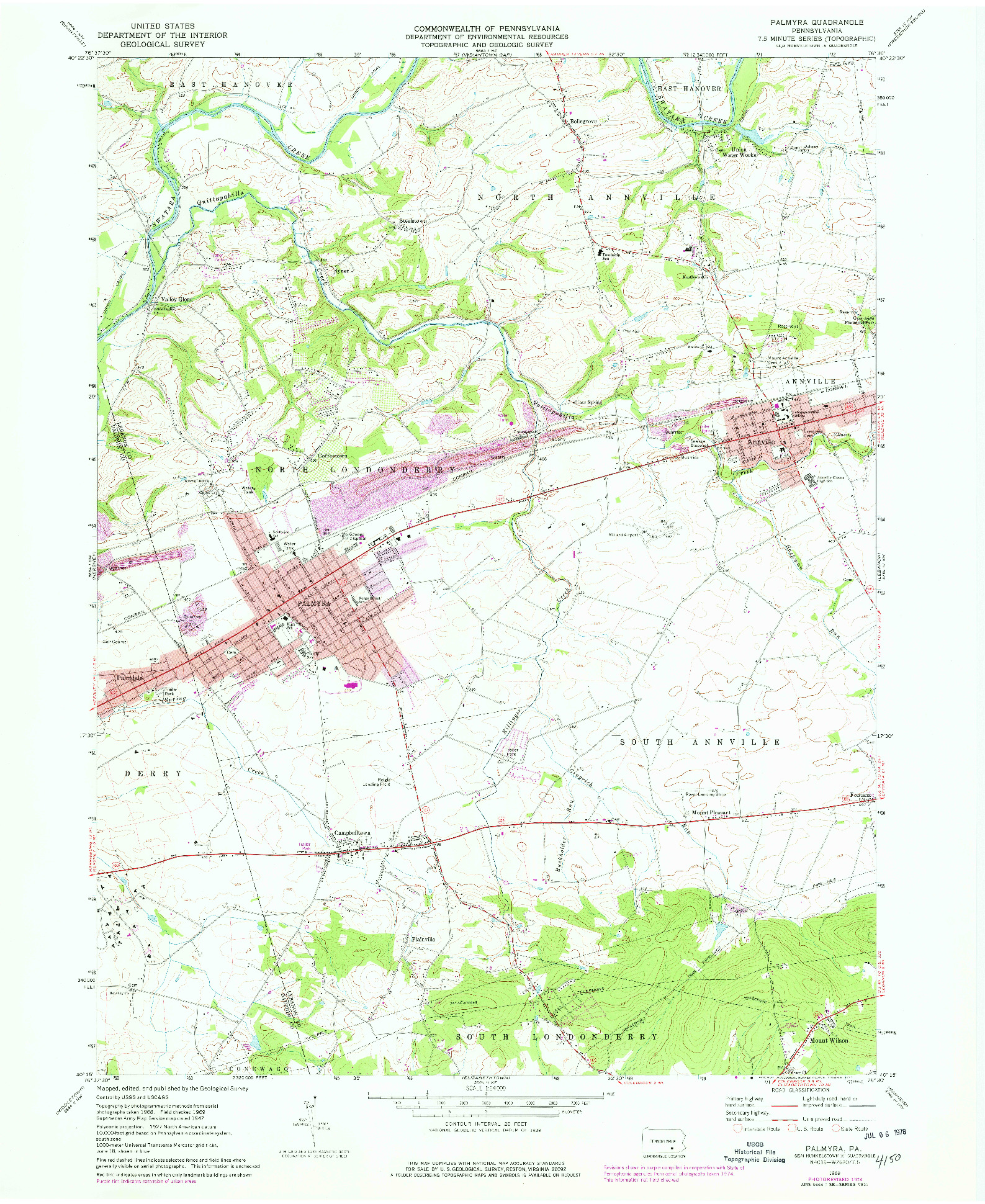 USGS 1:24000-SCALE QUADRANGLE FOR PALMYRA, PA 1969