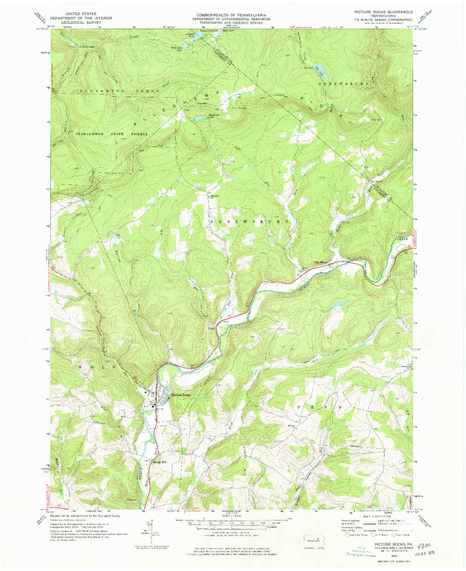 USGS 1:24000-SCALE QUADRANGLE FOR PICTURE ROCKS, PA 1970