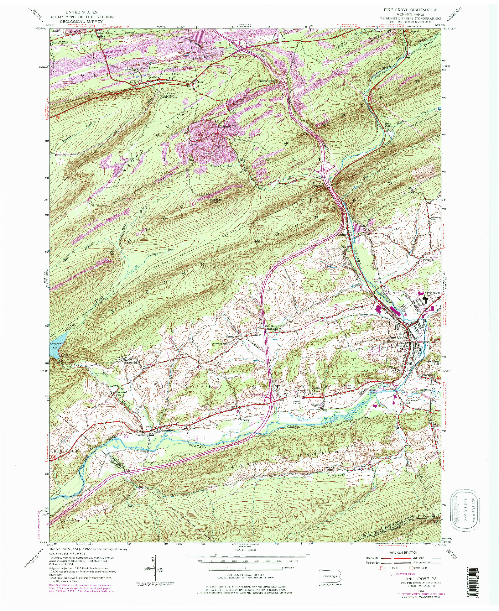 USGS 1:24000-SCALE QUADRANGLE FOR PINE GROVE, PA 1954