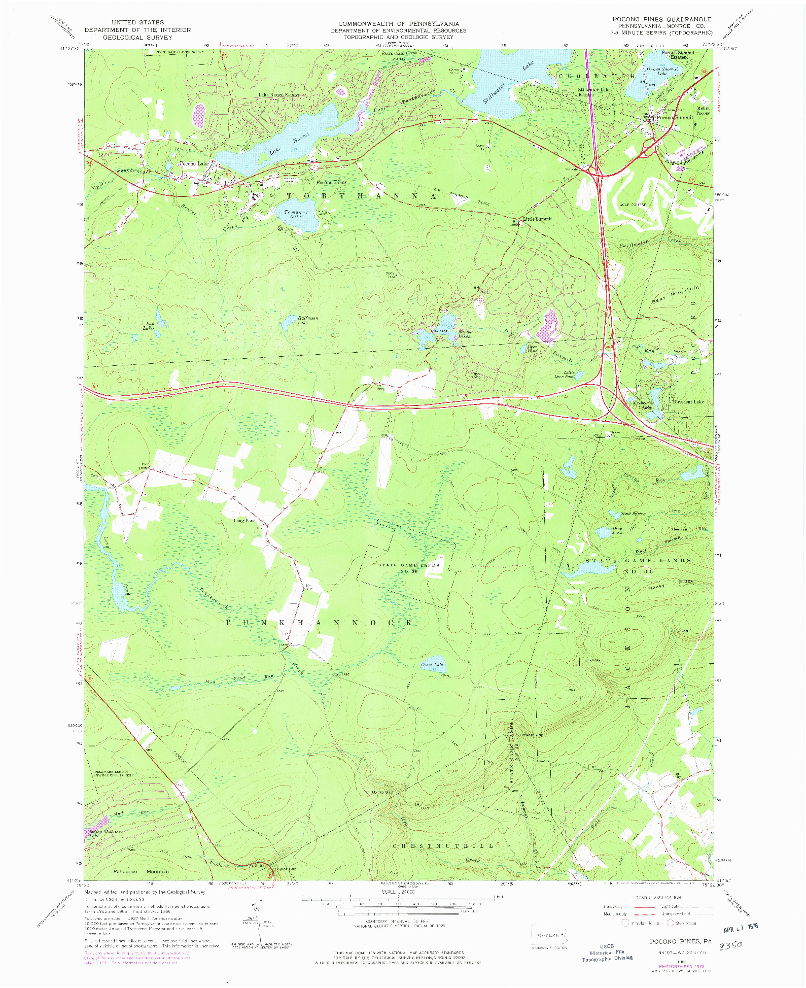USGS 1:24000-SCALE QUADRANGLE FOR POCONO PINES, PA 1966