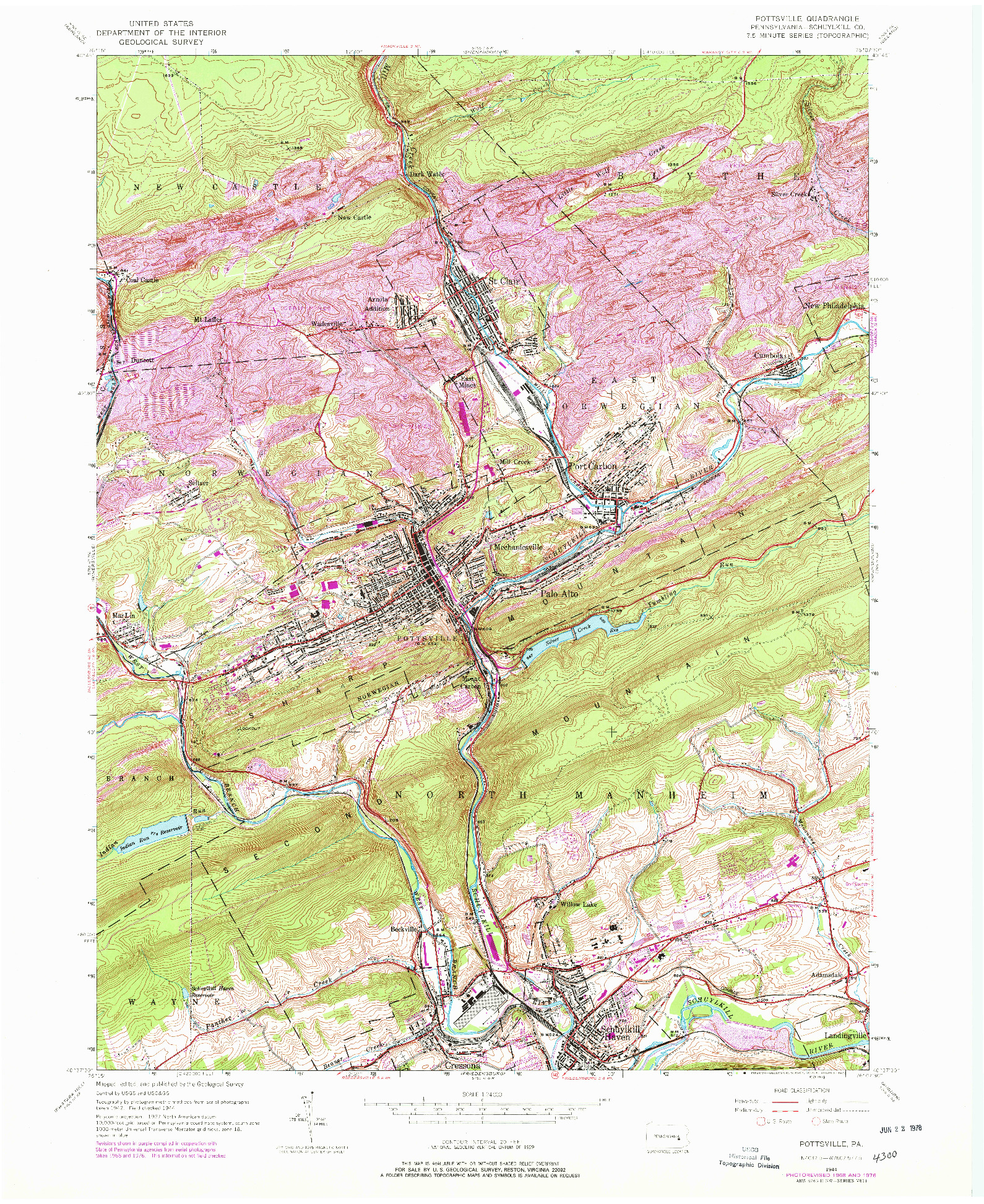 USGS 1:24000-SCALE QUADRANGLE FOR POTTSVILLE, PA 1944