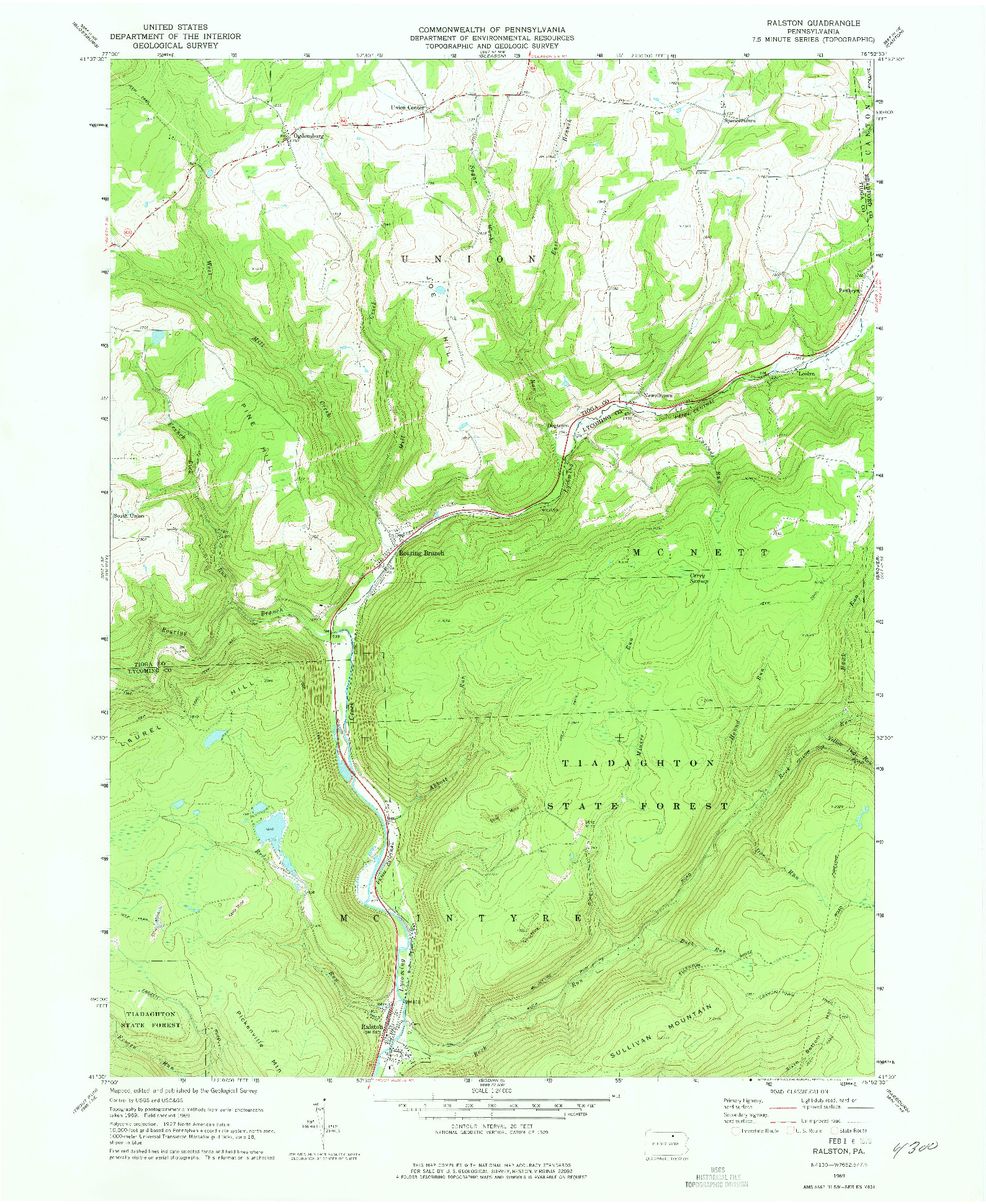 USGS 1:24000-SCALE QUADRANGLE FOR RALSTON, PA 1969