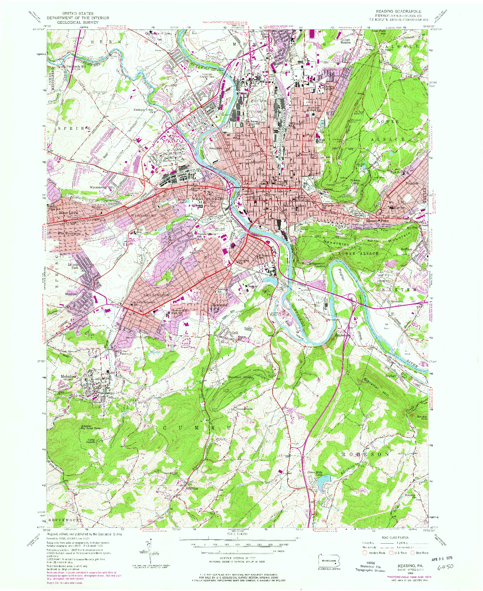 USGS 1:24000-SCALE QUADRANGLE FOR READING, PA 1956