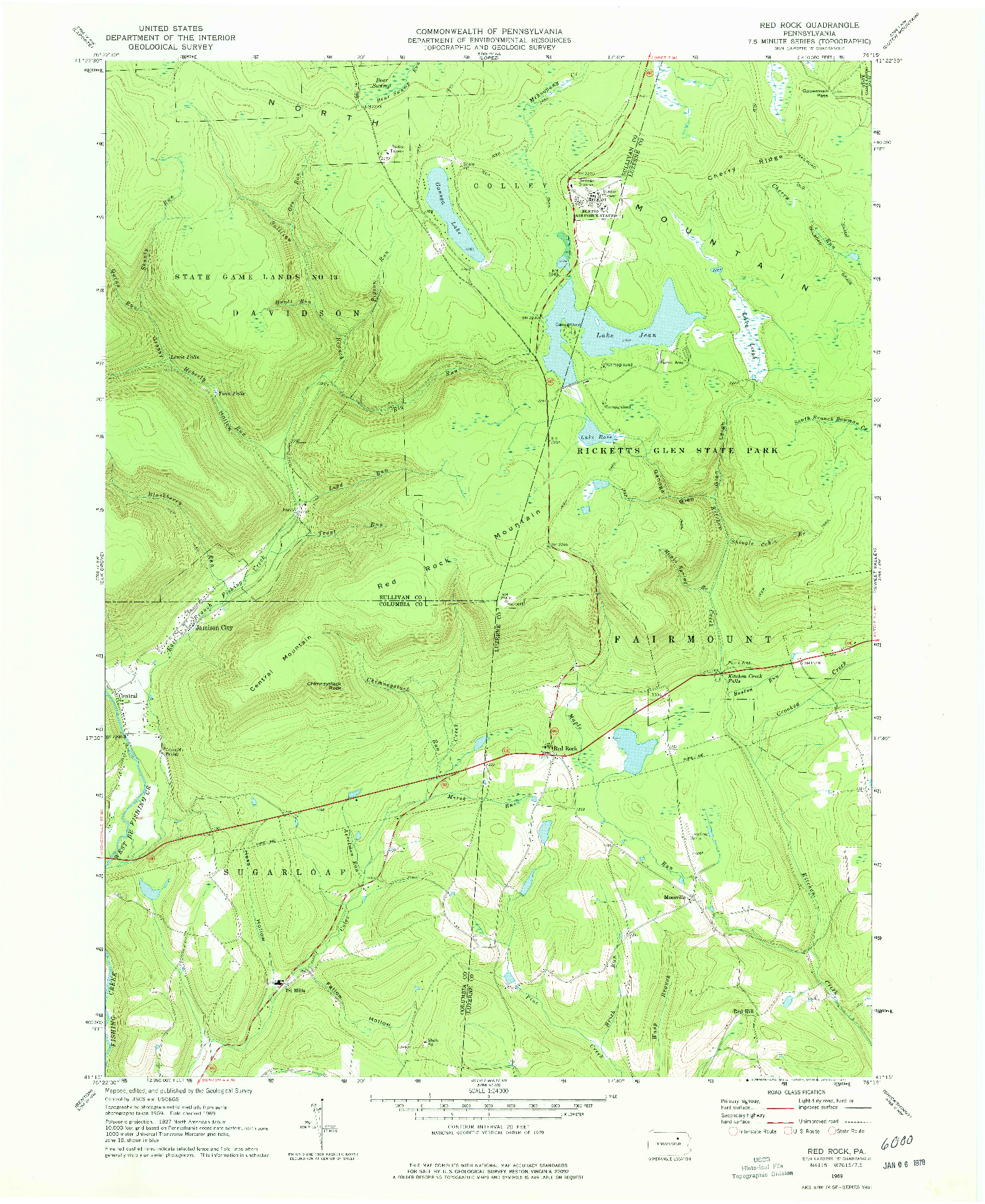 USGS 1:24000-SCALE QUADRANGLE FOR RED ROCK, PA 1969