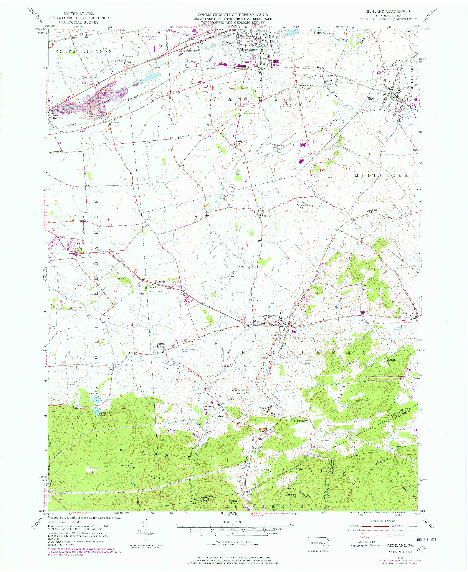 USGS 1:24000-SCALE QUADRANGLE FOR RICHLAND, PA 1955