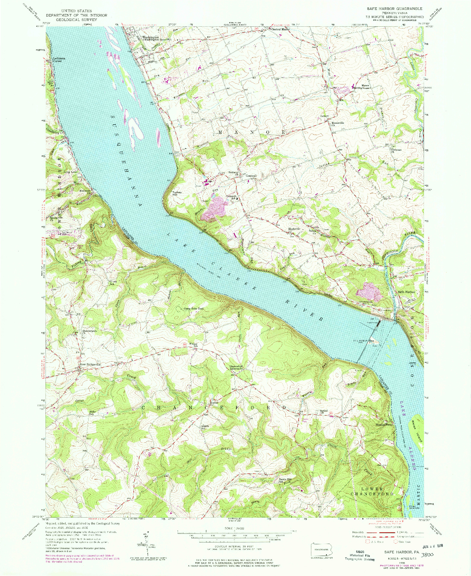 USGS 1:24000-SCALE QUADRANGLE FOR SAFE HARBOR, PA 1955