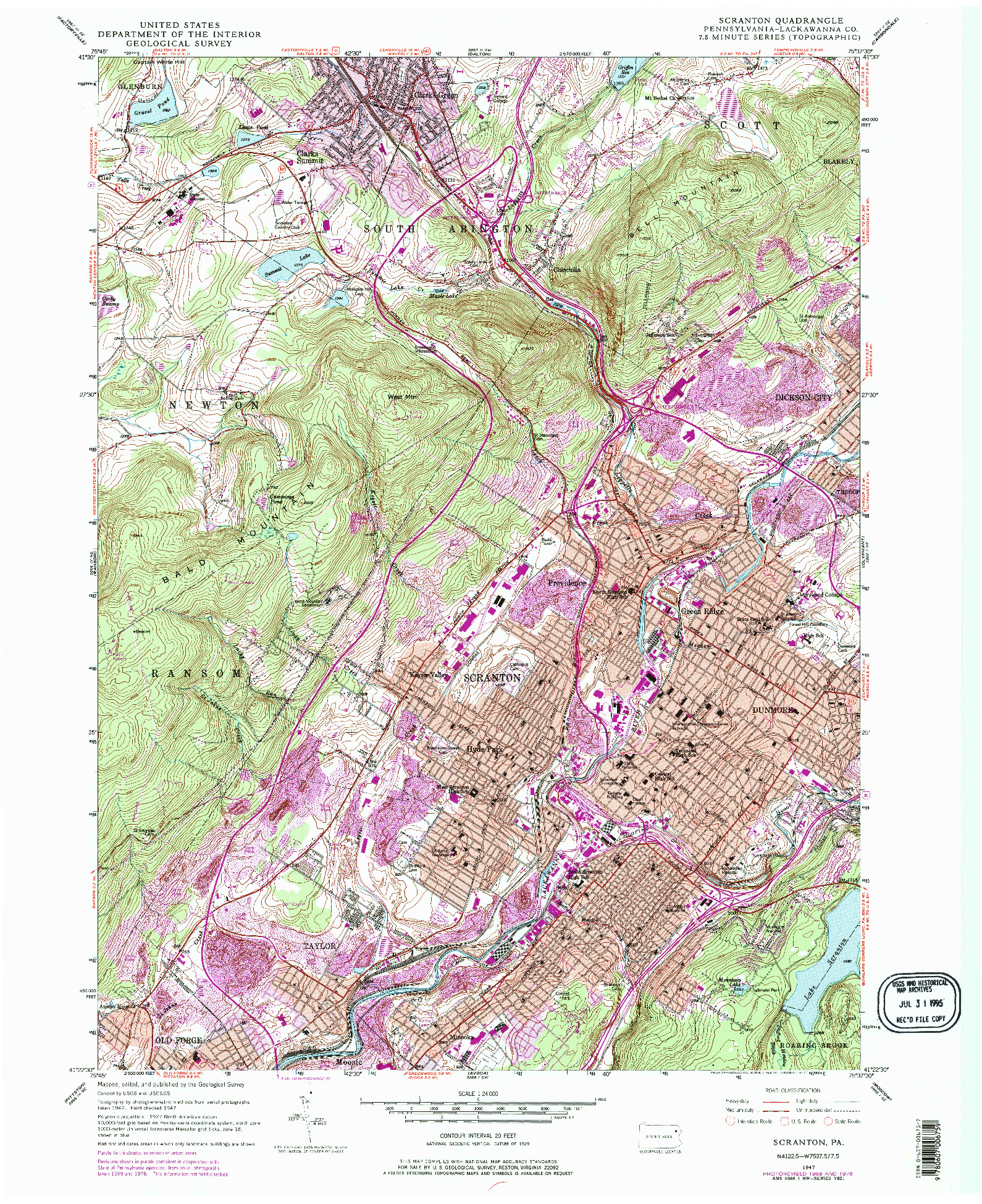 USGS 1:24000-SCALE QUADRANGLE FOR SCRANTON, PA 1947