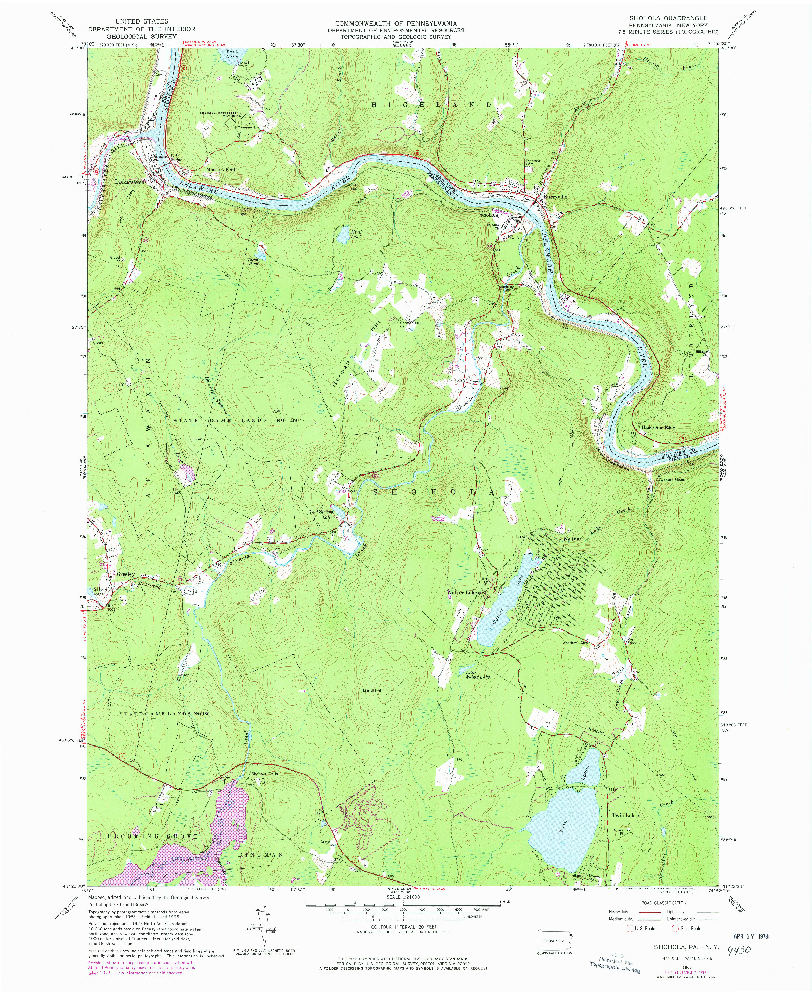 USGS 1:24000-SCALE QUADRANGLE FOR SHOHOLA, PA 1965