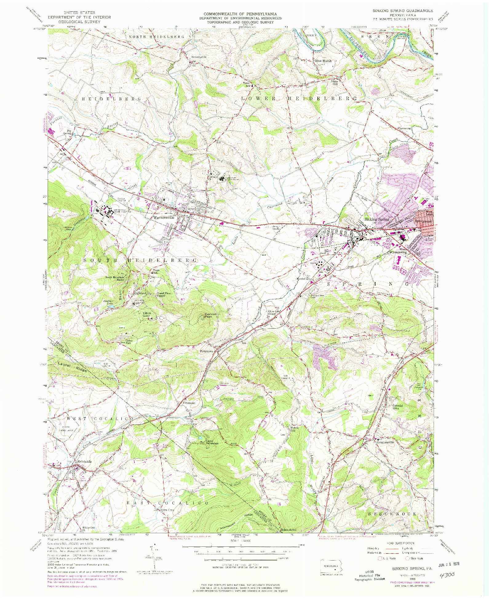 USGS 1:24000-SCALE QUADRANGLE FOR SINKING SPRING, PA 1955