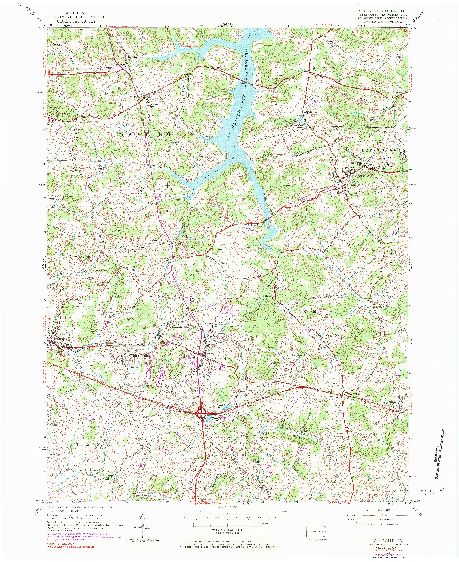 USGS 1:24000-SCALE QUADRANGLE FOR SLICKVILLE, PA 1954