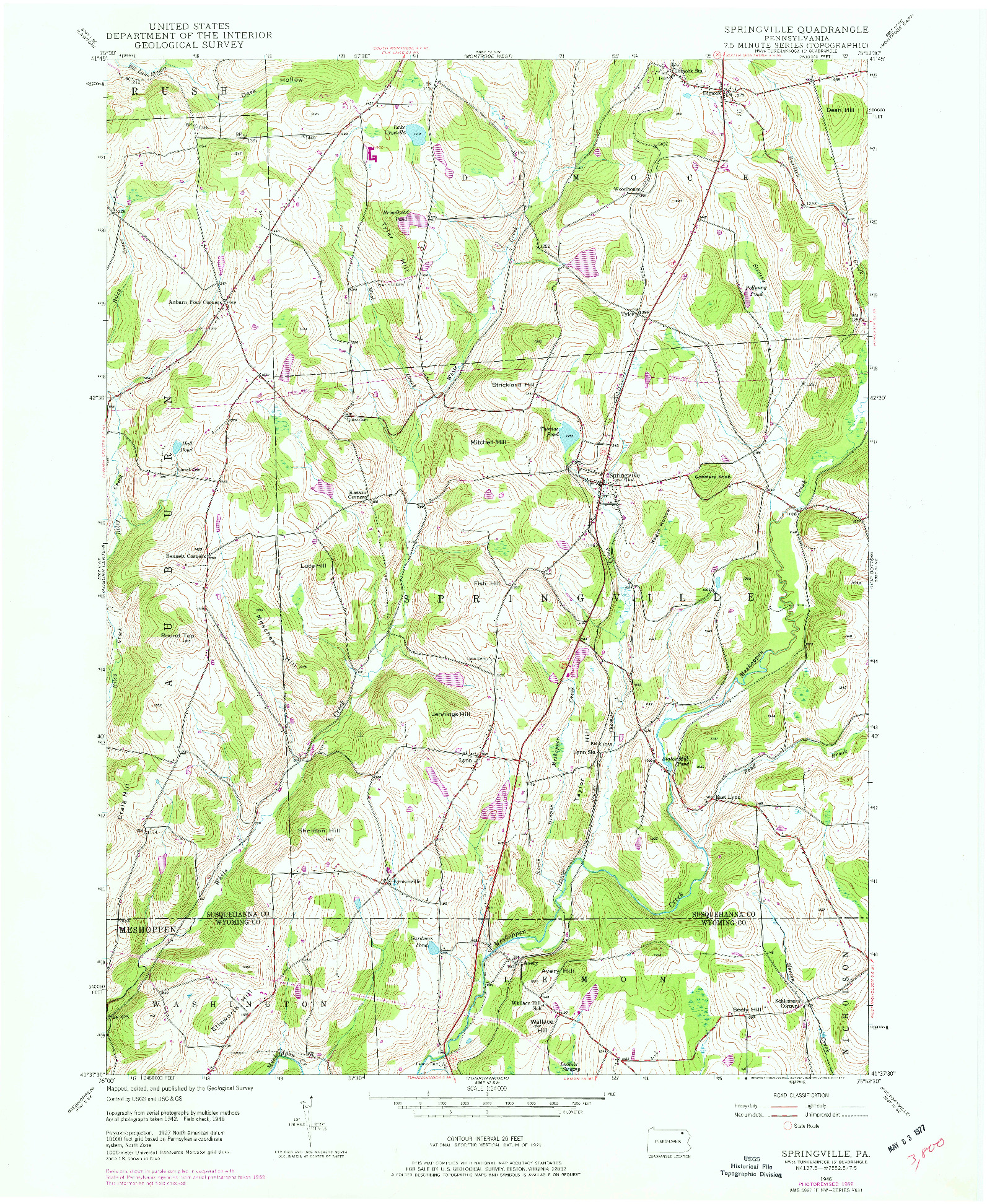 USGS 1:24000-SCALE QUADRANGLE FOR SPRINGVILLE, PA 1946