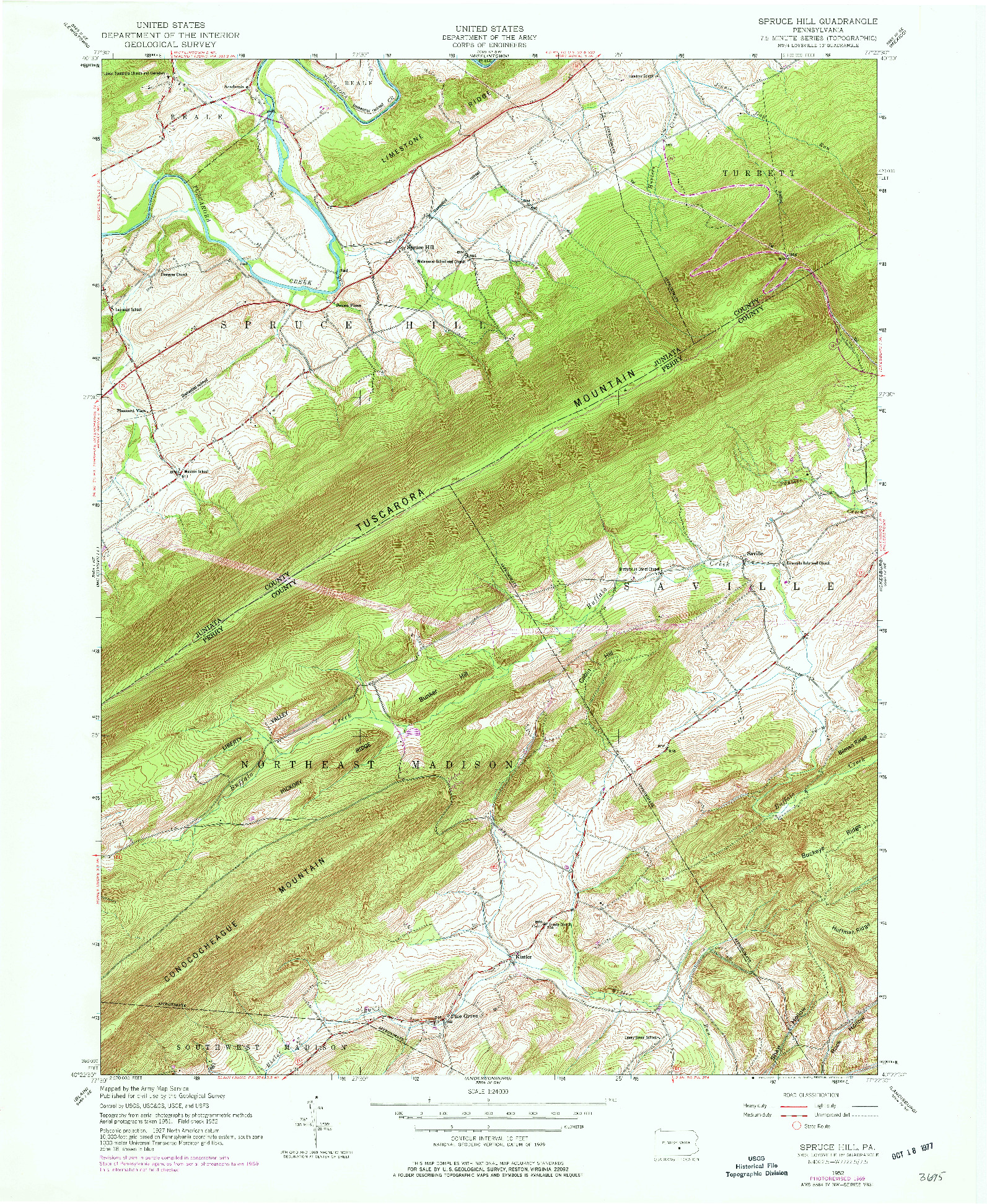 USGS 1:24000-SCALE QUADRANGLE FOR SPRUCE HILL, PA 1952