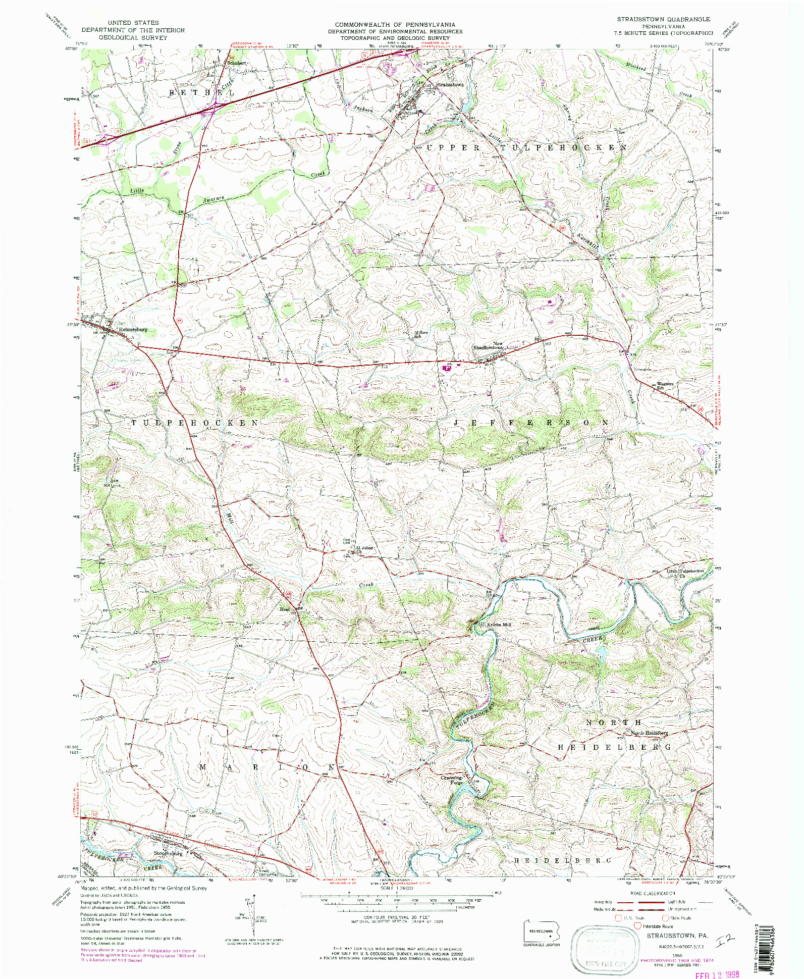 USGS 1:24000-SCALE QUADRANGLE FOR STRAUSSTOWN, PA 1955