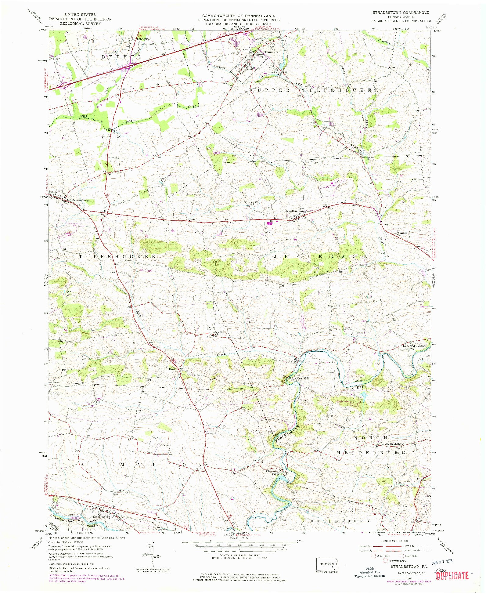 USGS 1:24000-SCALE QUADRANGLE FOR STRAUSSTOWN, PA 1955