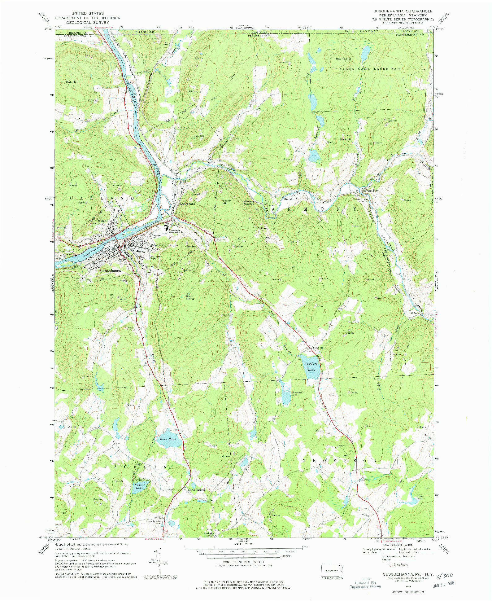 USGS 1:24000-SCALE QUADRANGLE FOR SUSQUEHANNA, PA 1968